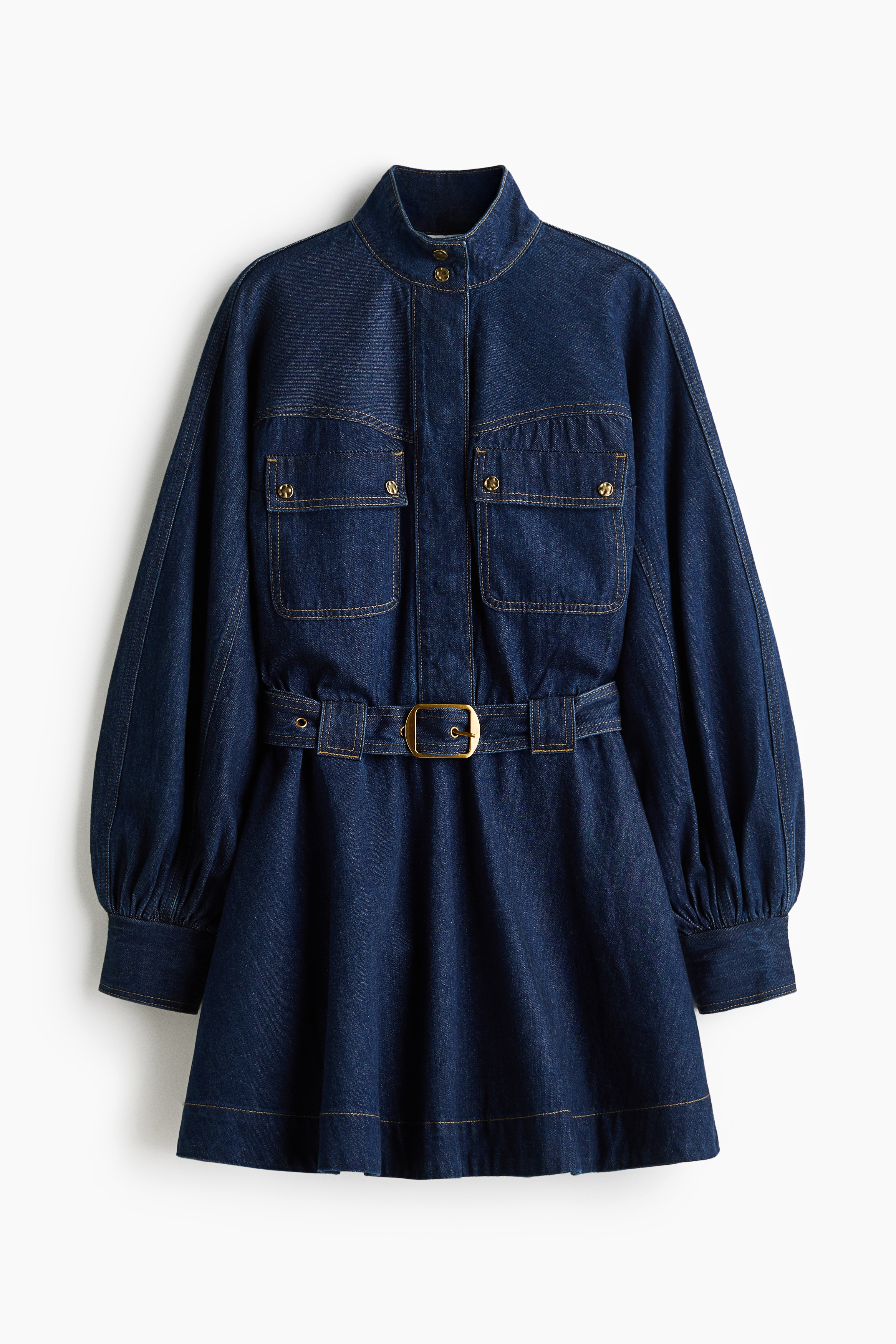 Vestido denim con cinturón - Azul denim oscuro