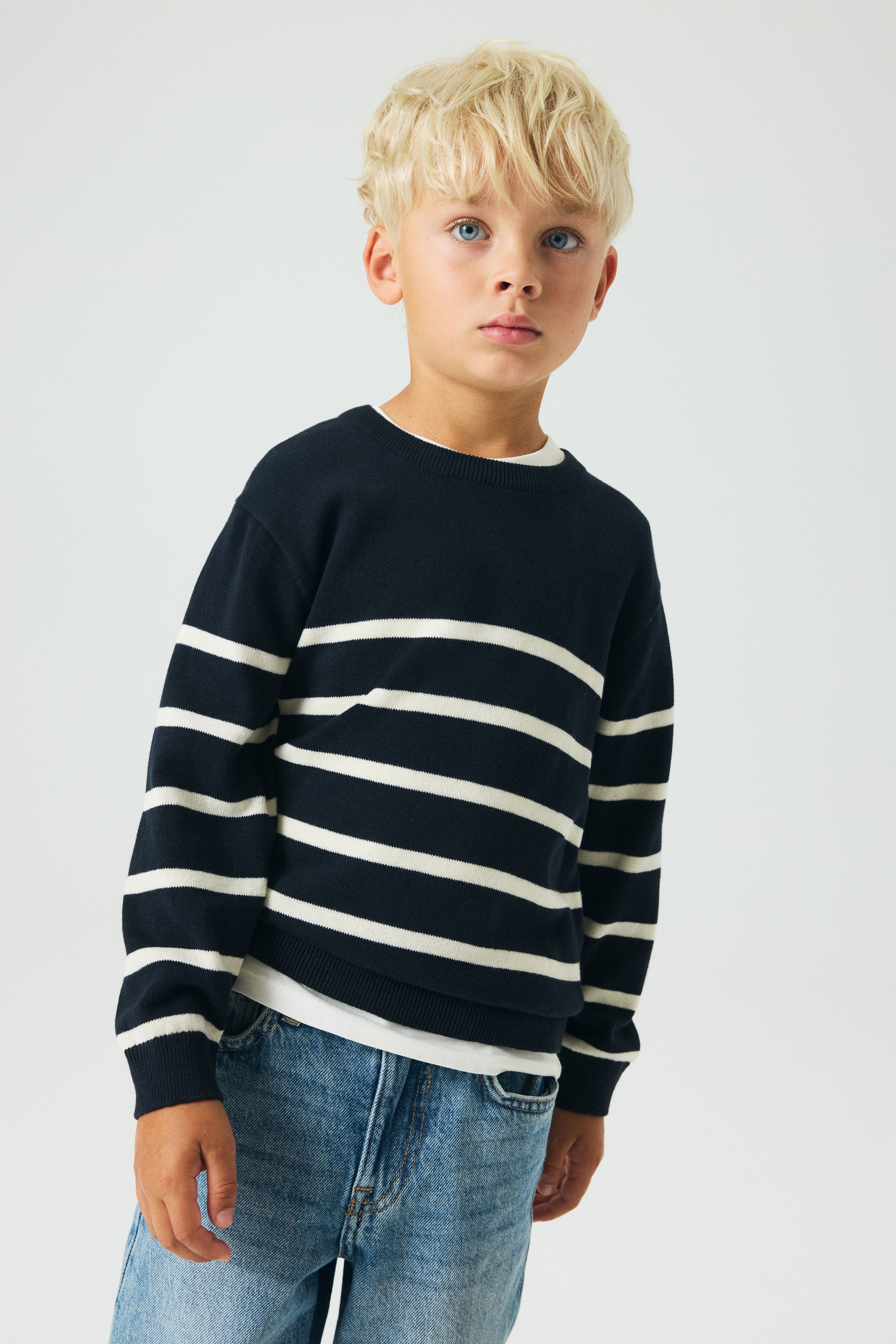 Pojke - Svart/Randig Stickad bomullströja - Size: 110/116 (4-6Y)  - H&M