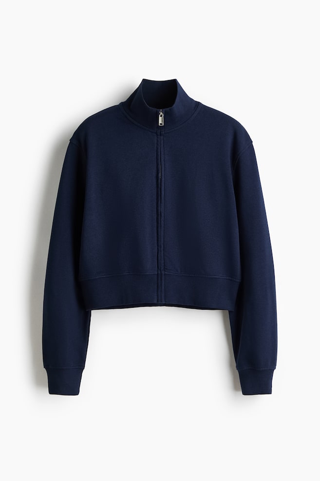 Cropped zip-through sweatshirt - Navy blue/Light beige/Light grey marl - 1