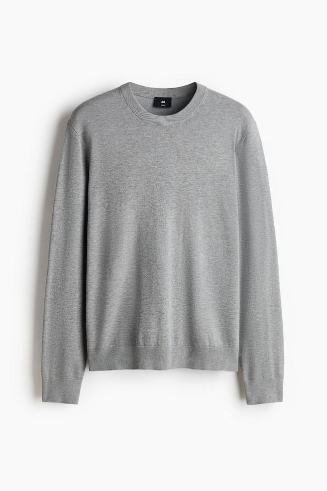 Pullover in maglia sottile Regular Fit - Grigio mélange/Beige/Nero - 1