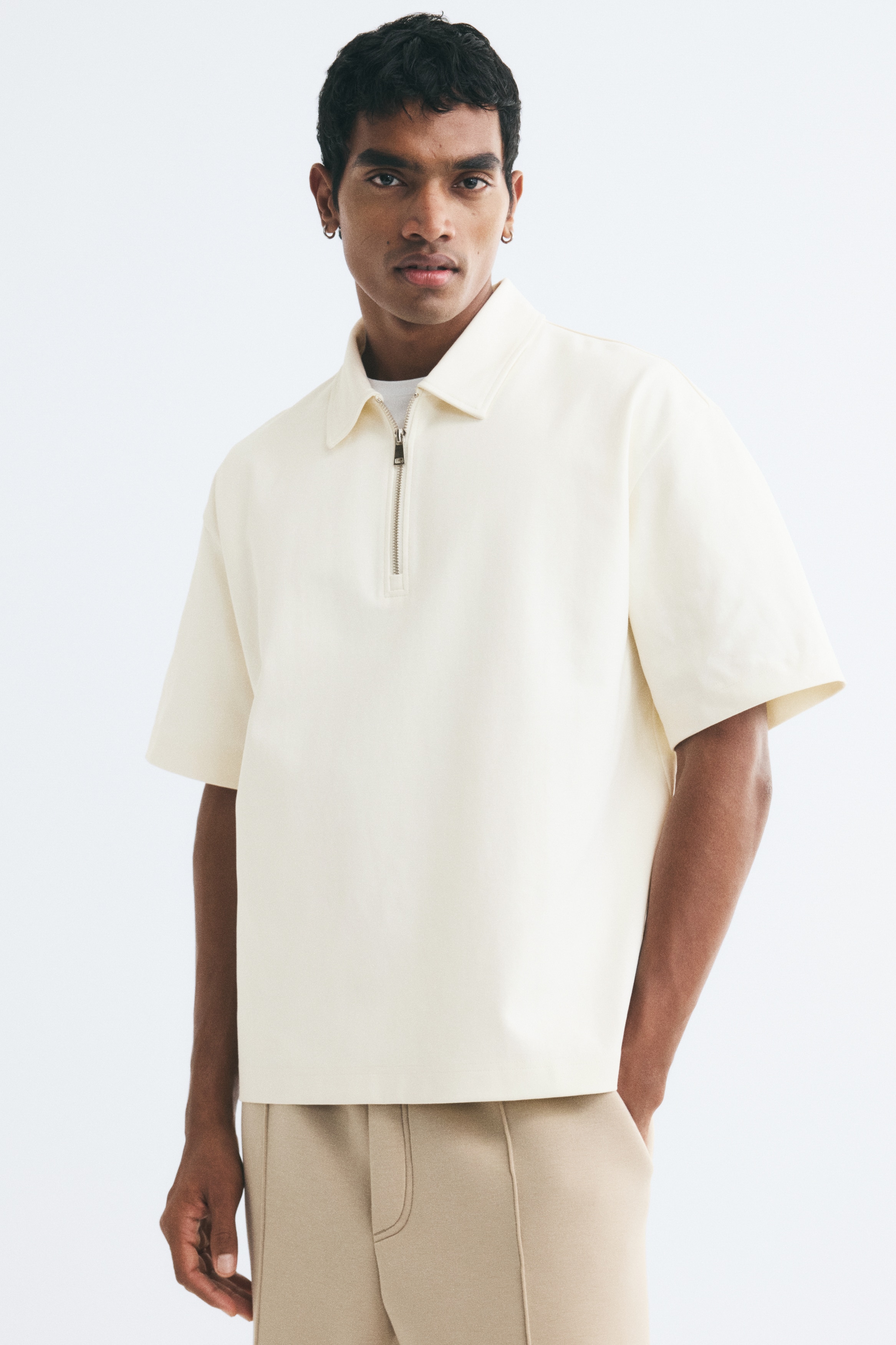 Áo polo Relaxed Fit - Màu kem/Màu đen