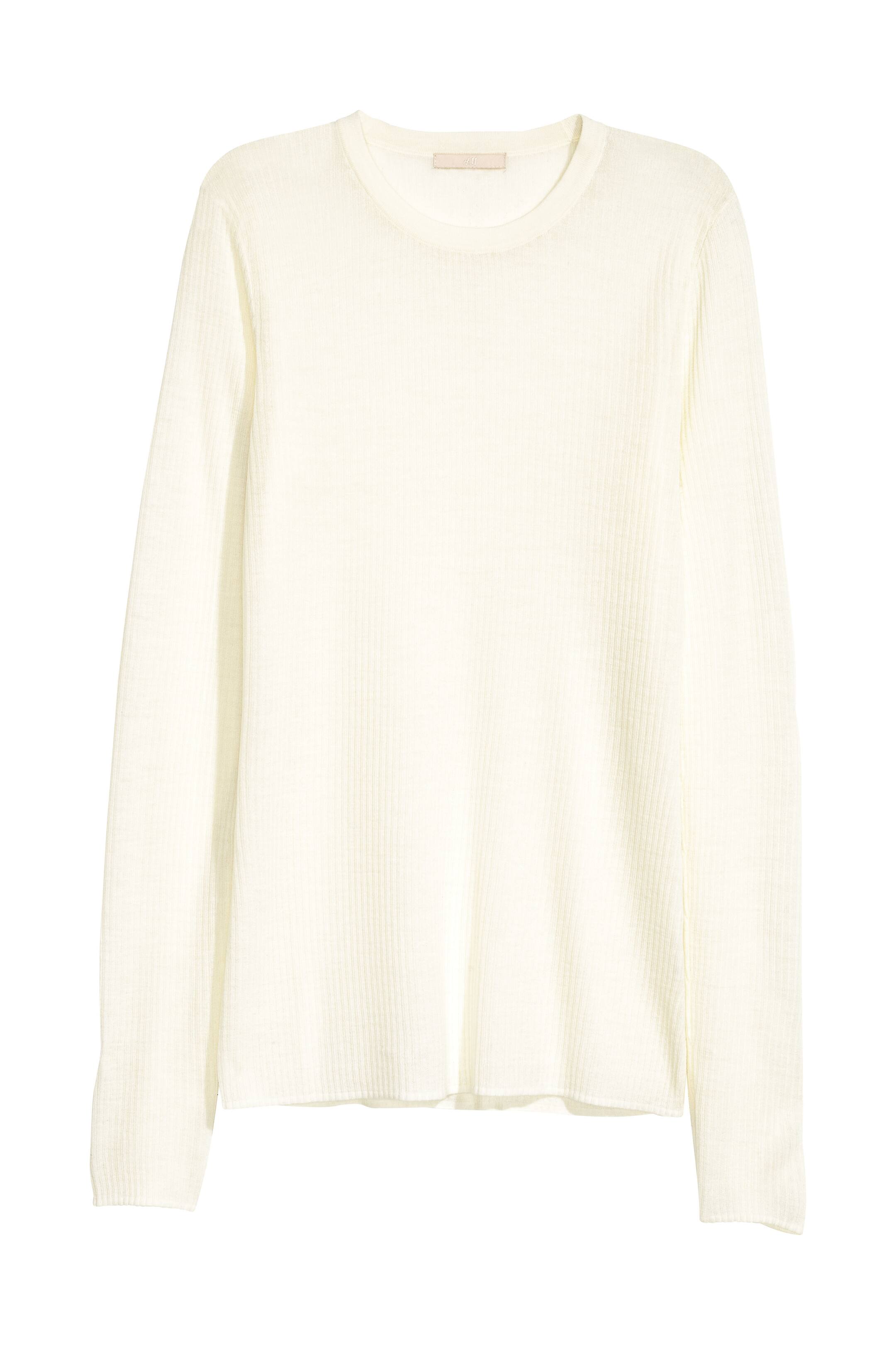 Merino wool jumper - Long sleeve - Cream - Ladies | H&M GB