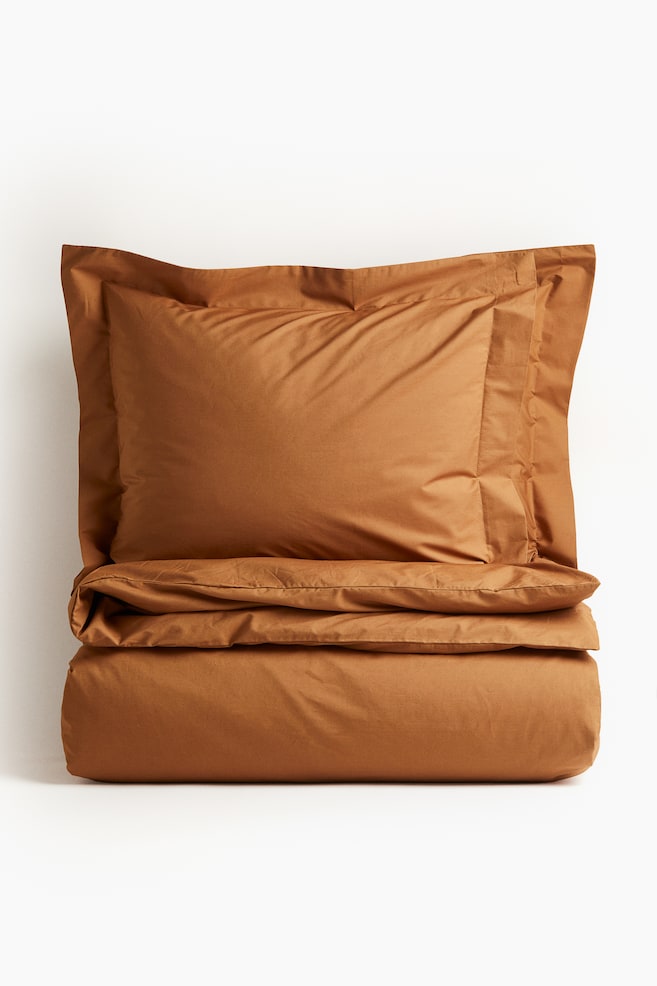 Double/king cotton percale duvet cover set - Brown/Beige/Light mole/White/Light mole/Light dusty blue - 1