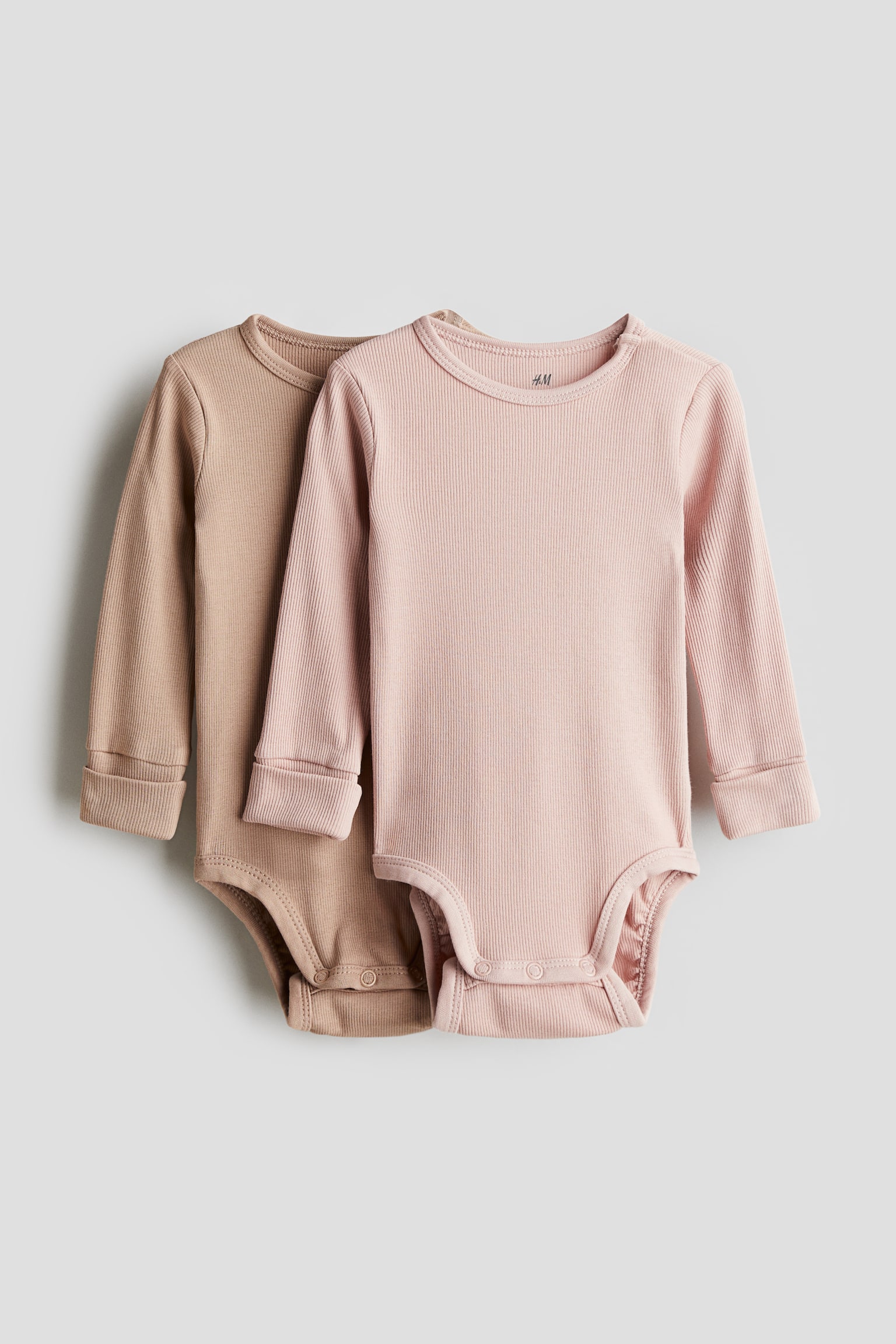 2-pack long-sleeved bodysuits - Pink/Beige/Navy blue/Striped/Grey marl/White/Light beige/Black - 1