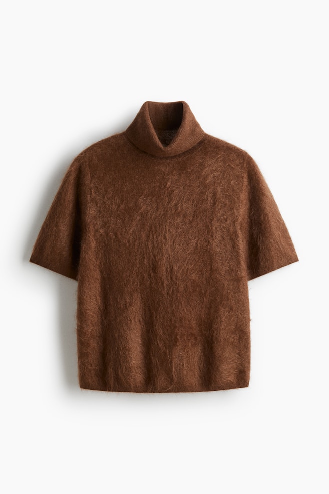 Rollkragenshirt aus angerautem Kaschmir - Braun - 1