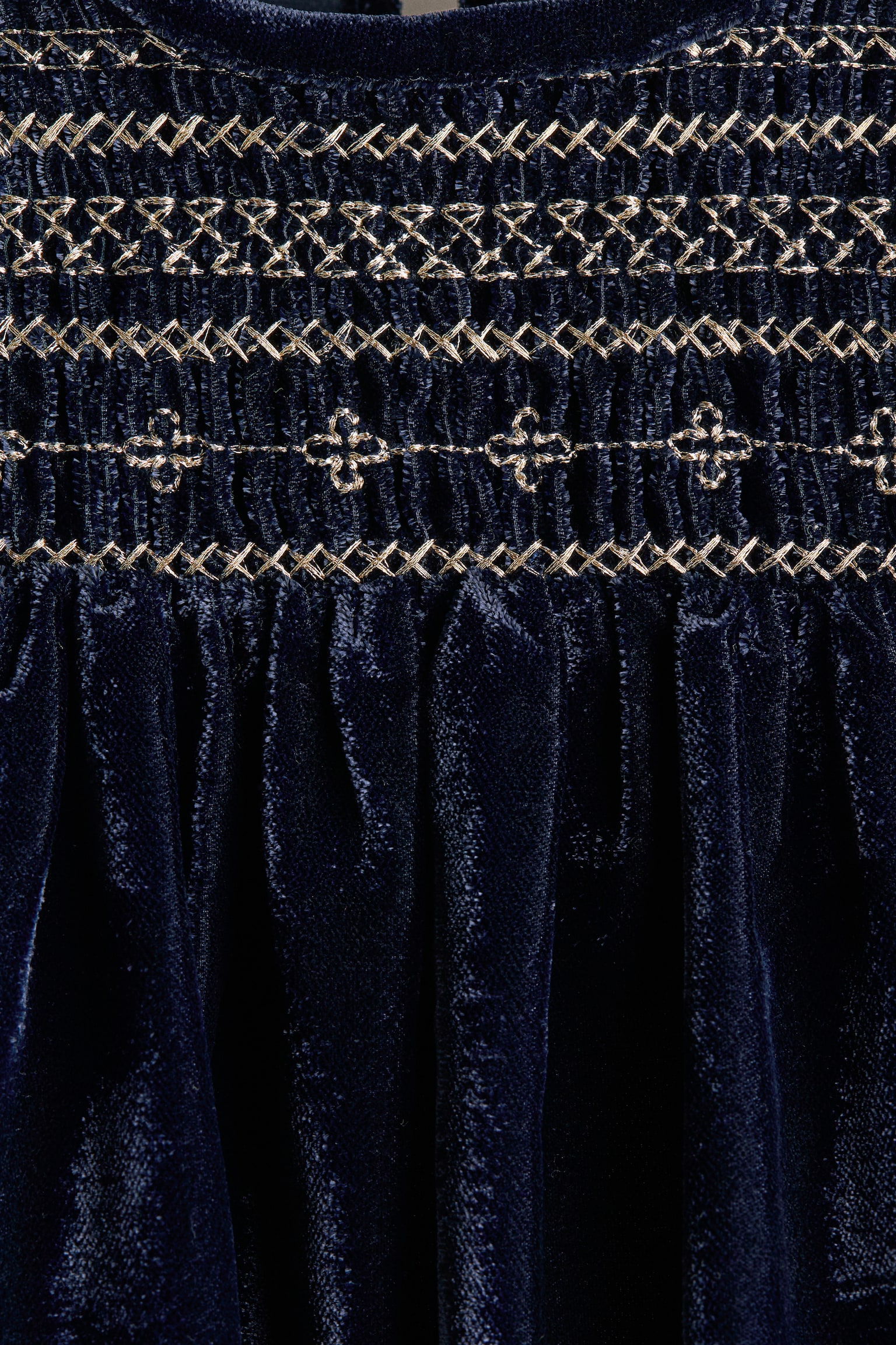 Детское платье H&M Embroidered-Detail Velvet, цвет: Тёмно-синий — фото 2
