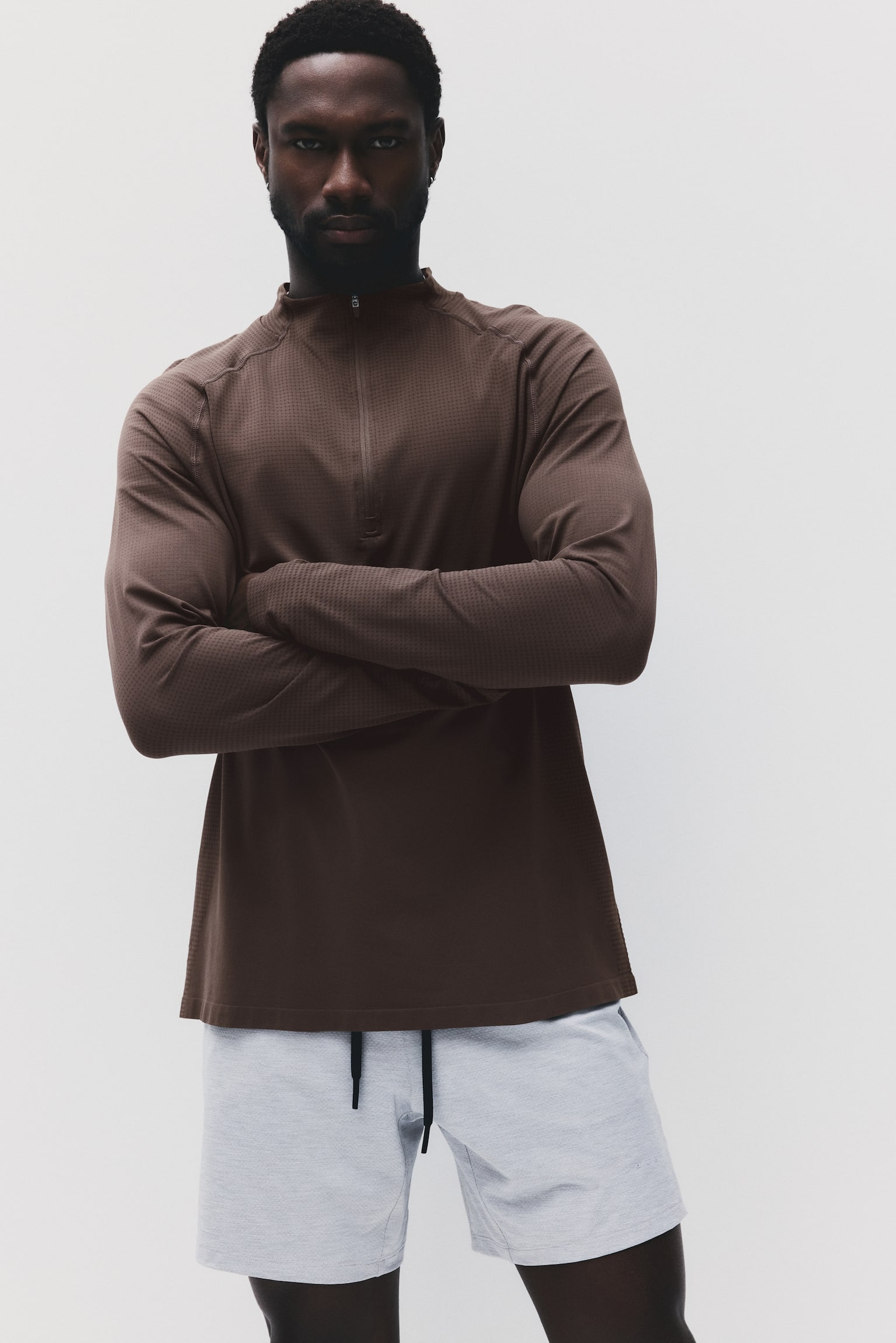 Muscle Fit Zip top sports top with DryMove™ - Brown/Brown/Navy blue - 4