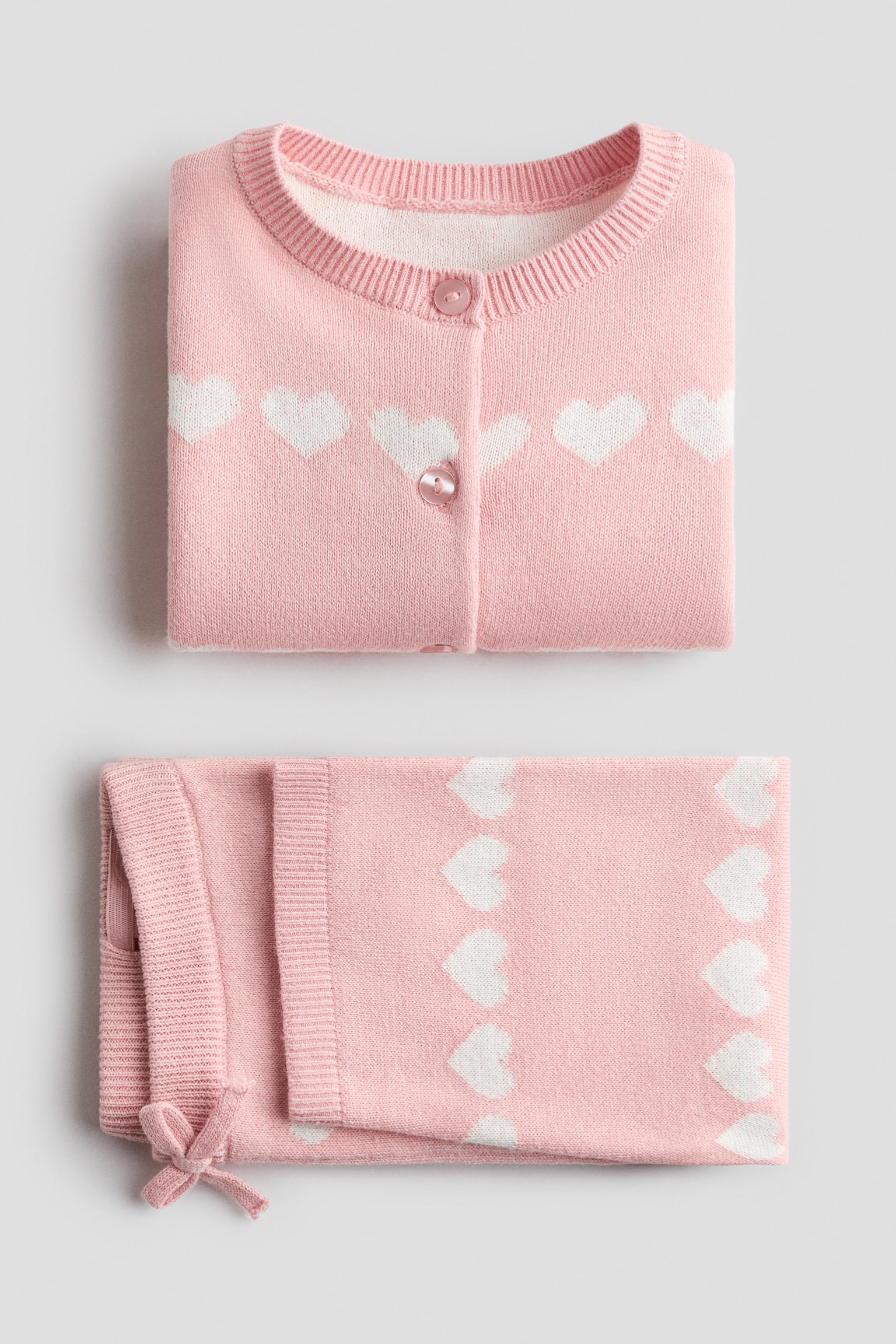 2-piece fine-knit cotton set - Light pink/Hearts/Cream/Cherries - 2
