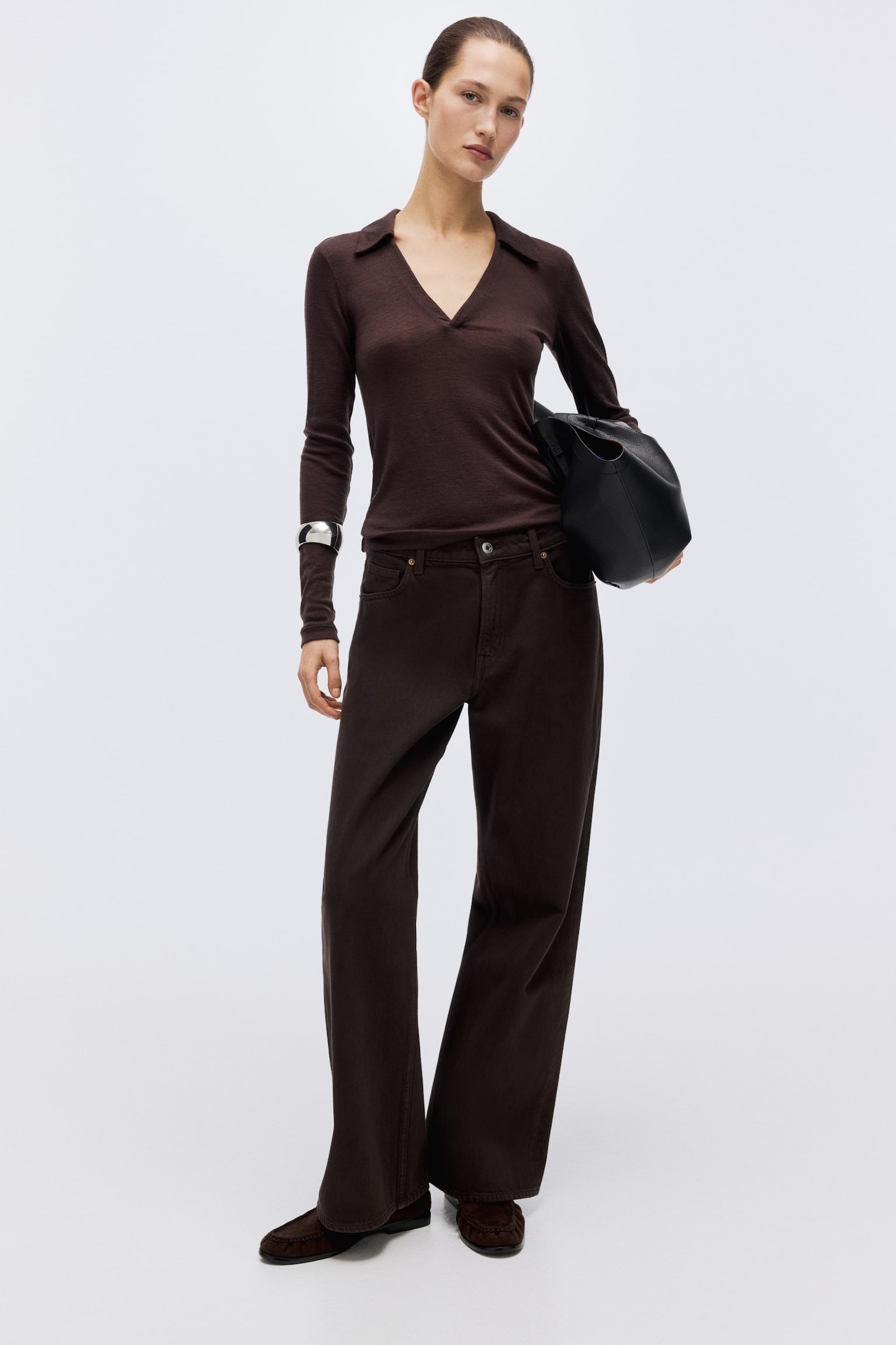 Wool jersey top - Dark brown/Grey marl - 1