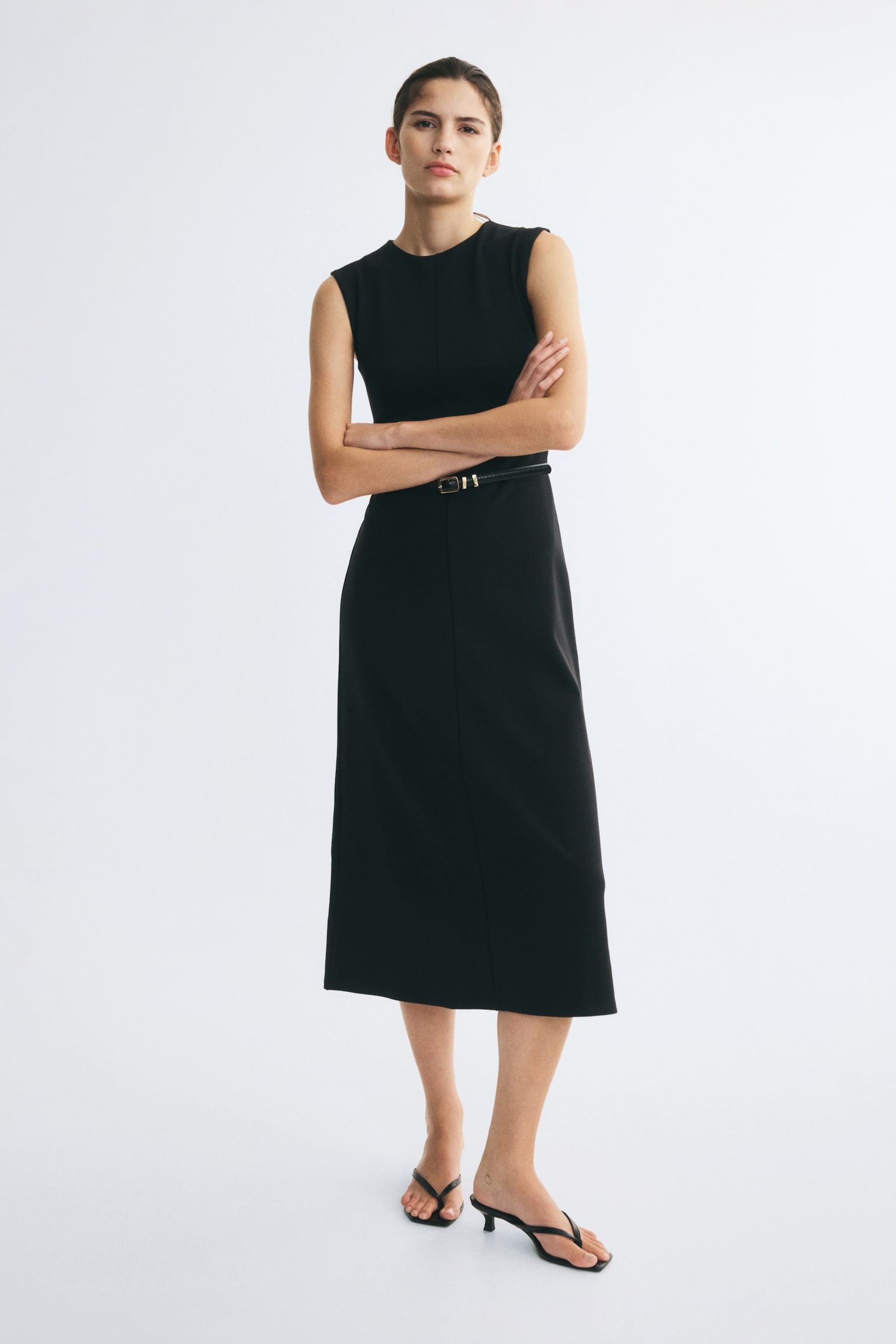 Женское платье H&M Belted Ponte, цвет: Чёрный — фото 3