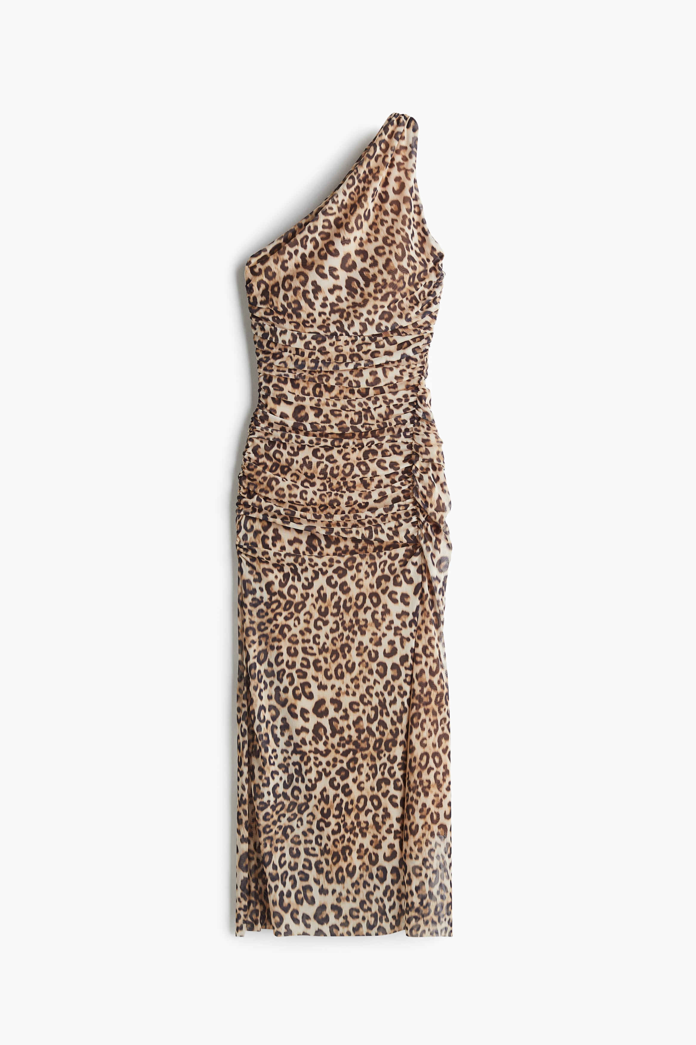 Ladies - Light beige/Leopard print One-shoulder mesh dress - Size: XS  - H&M