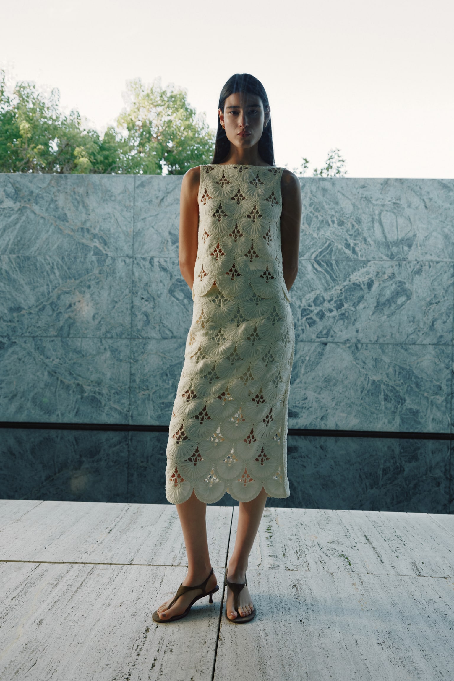 Sandales à talon en cuir velours - Vert kaki/imitation crocodile/Marron - 6