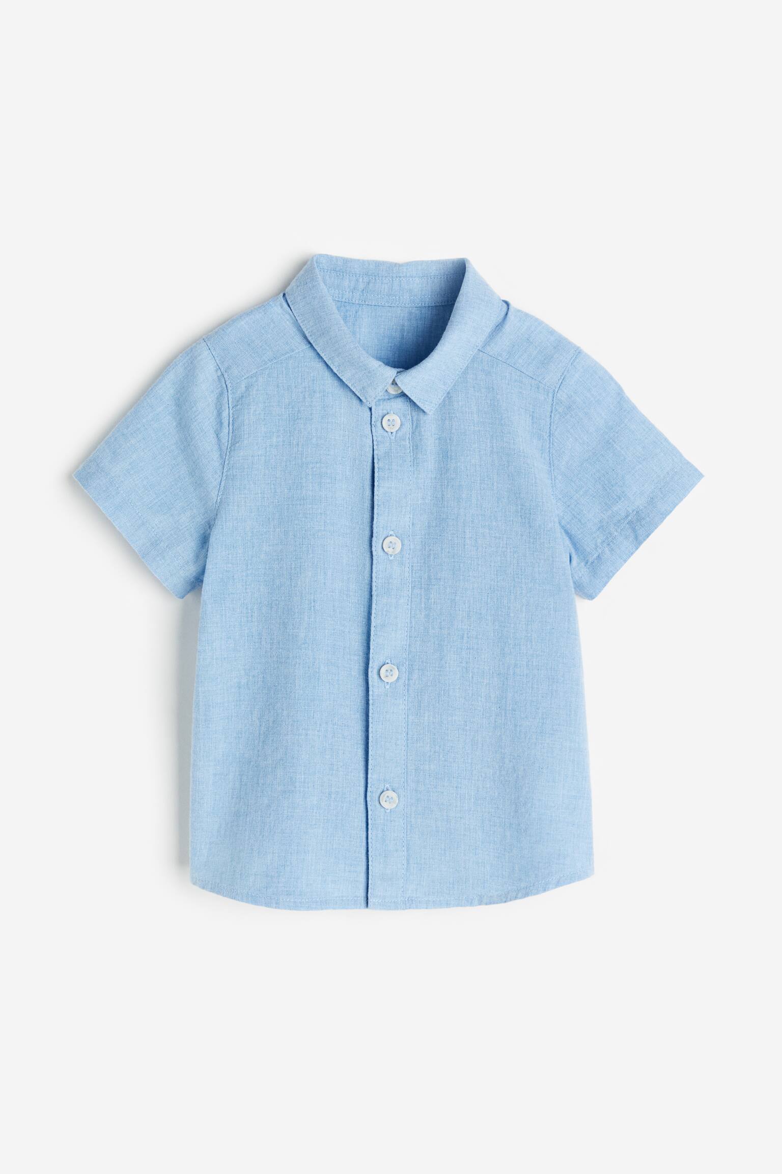 Short-sleeved cotton shirt - Light denim blue - 1