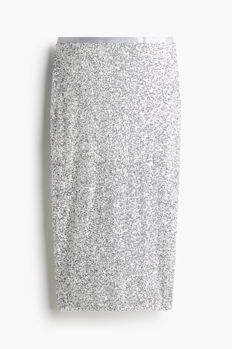Sequin Pencil Skirt Light grey/Silver colour Ladies H&M AU