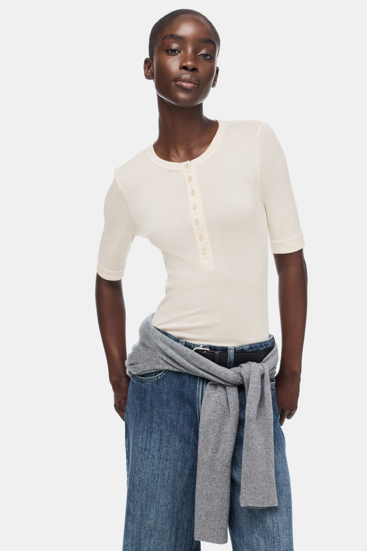 Топ із бавовни піма - Світло-бежевий/Приглушений темно-рожевий - 6