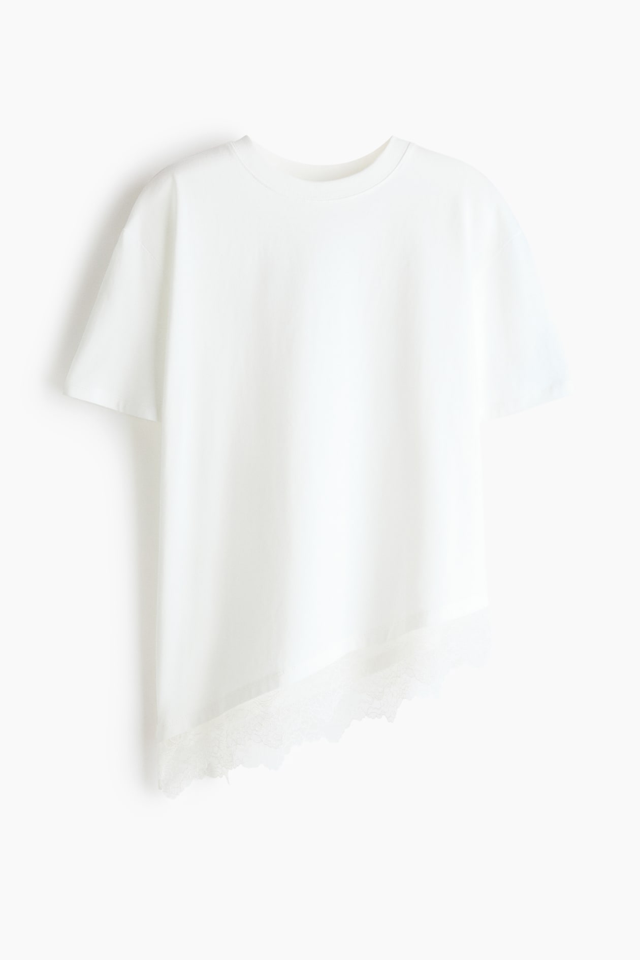 Asymmetric Lace-Trimmed T-Shirt