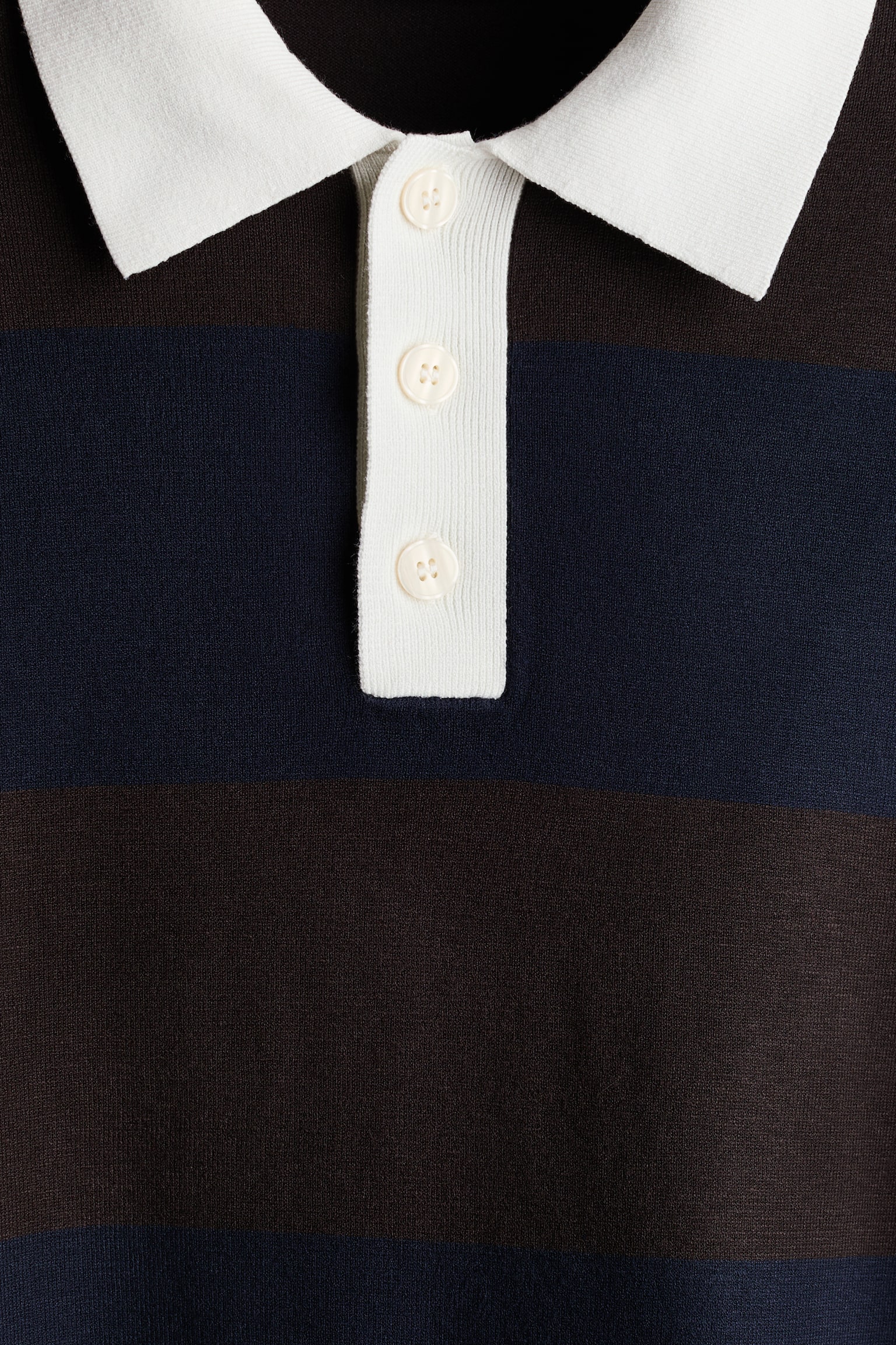 Мужской свитер H&M Loose-Fit Knit Polo Sweater, цвет: Коричневый / Тёмно-синий полосатый — фото 5