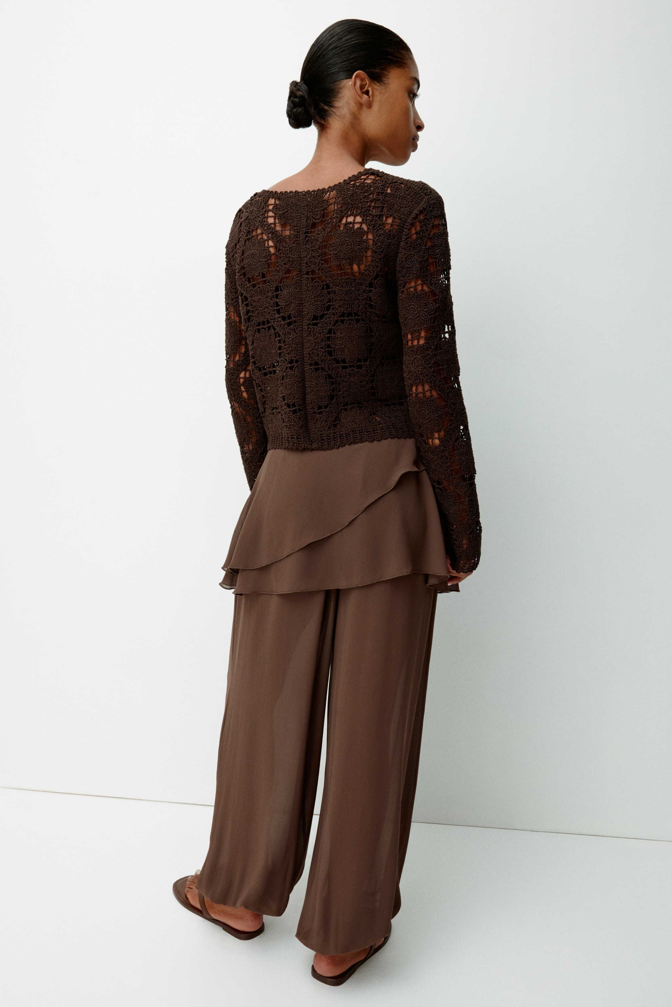 Skirt-layered chiffon trousers
