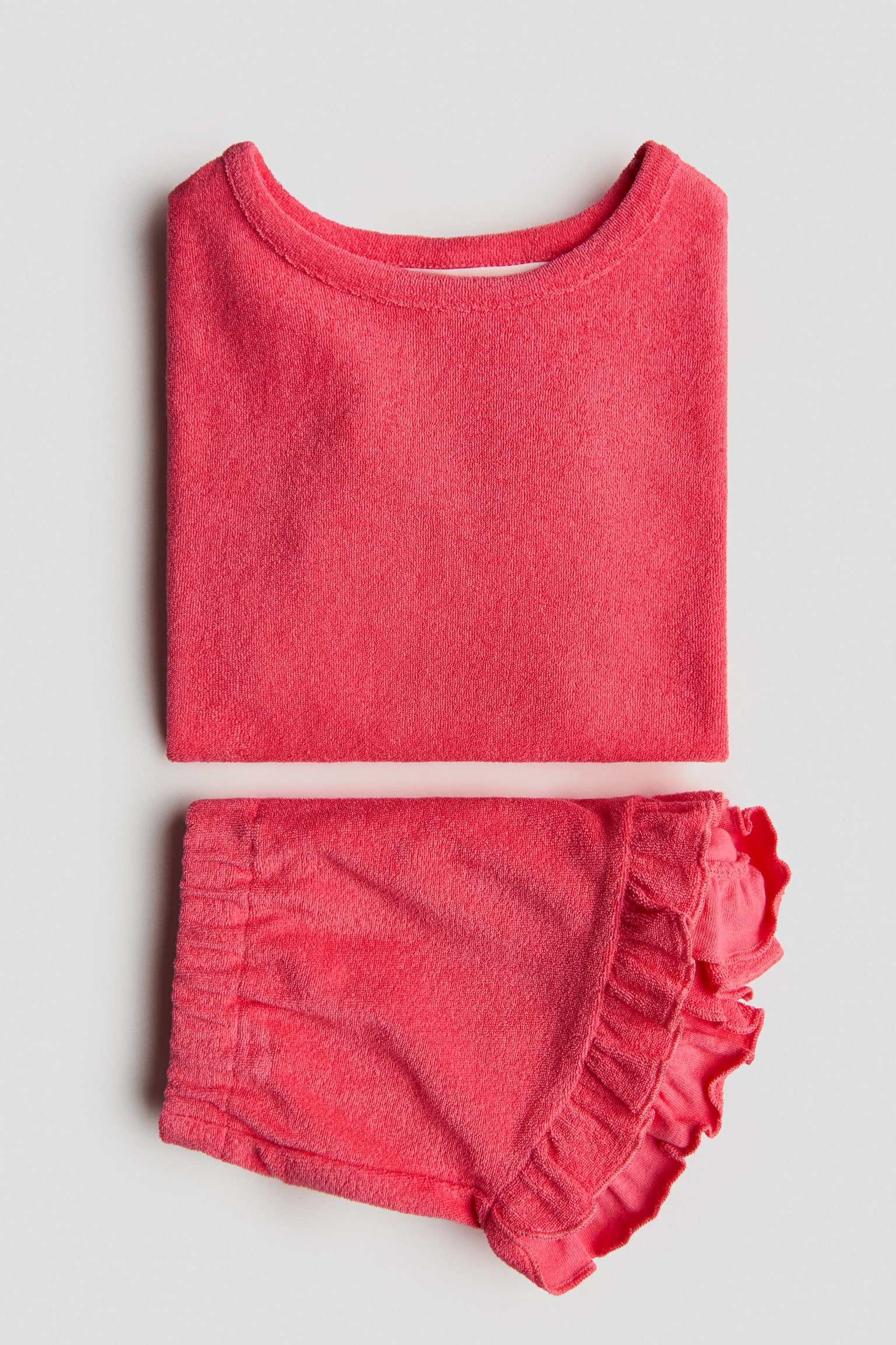 2-teiliges Frottee-Set mit Volants - Knallrosa/Helles Mattrosa - 3
