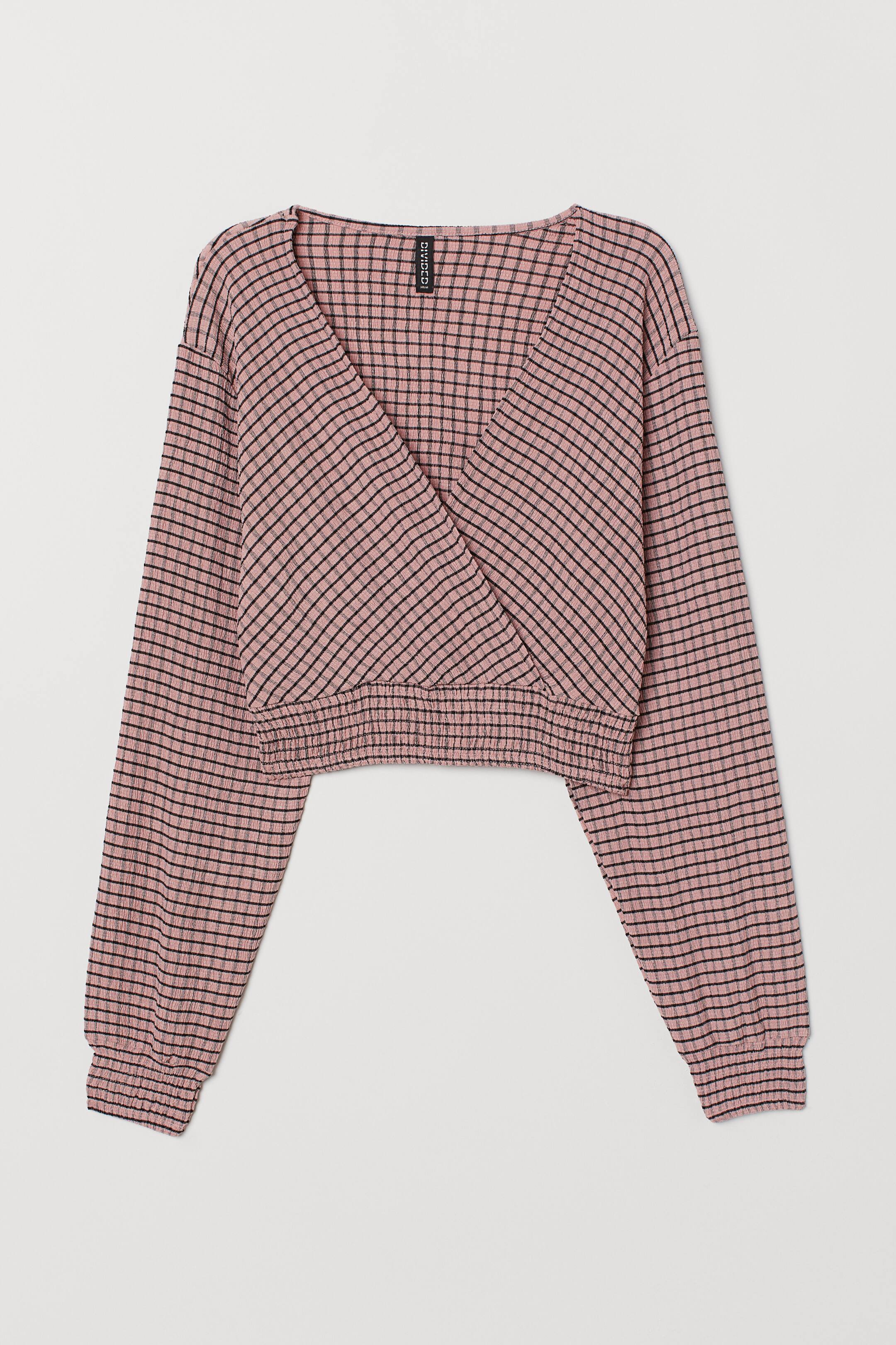 Grotere afbeelding bekijken: Crop top met smokwerk - Lichtroze/geruit - DAMES | H&M NL 1