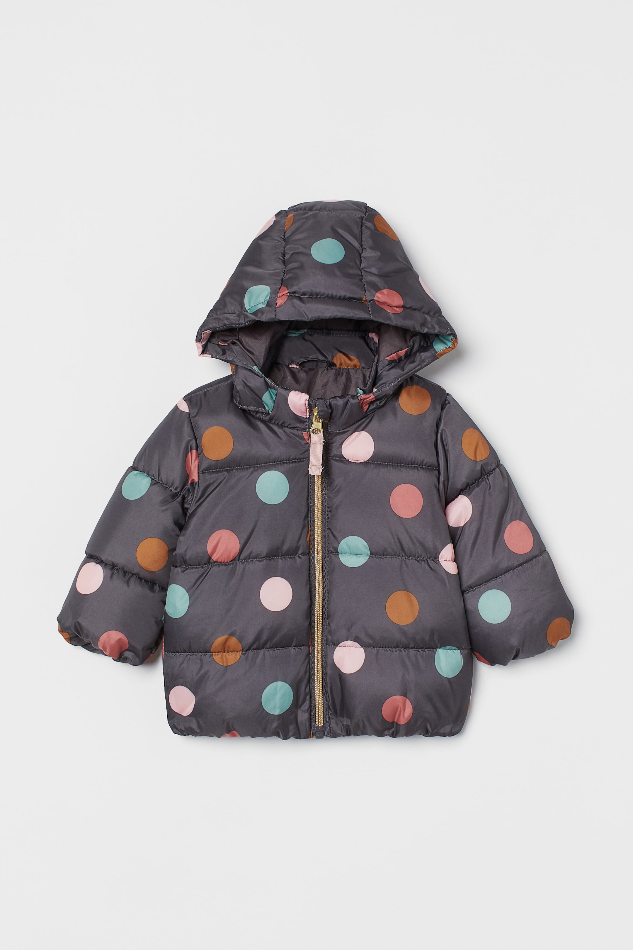 View larger image: Hooded puffer jacket - Dark grey/Spotted - Kids | H&M IE 1