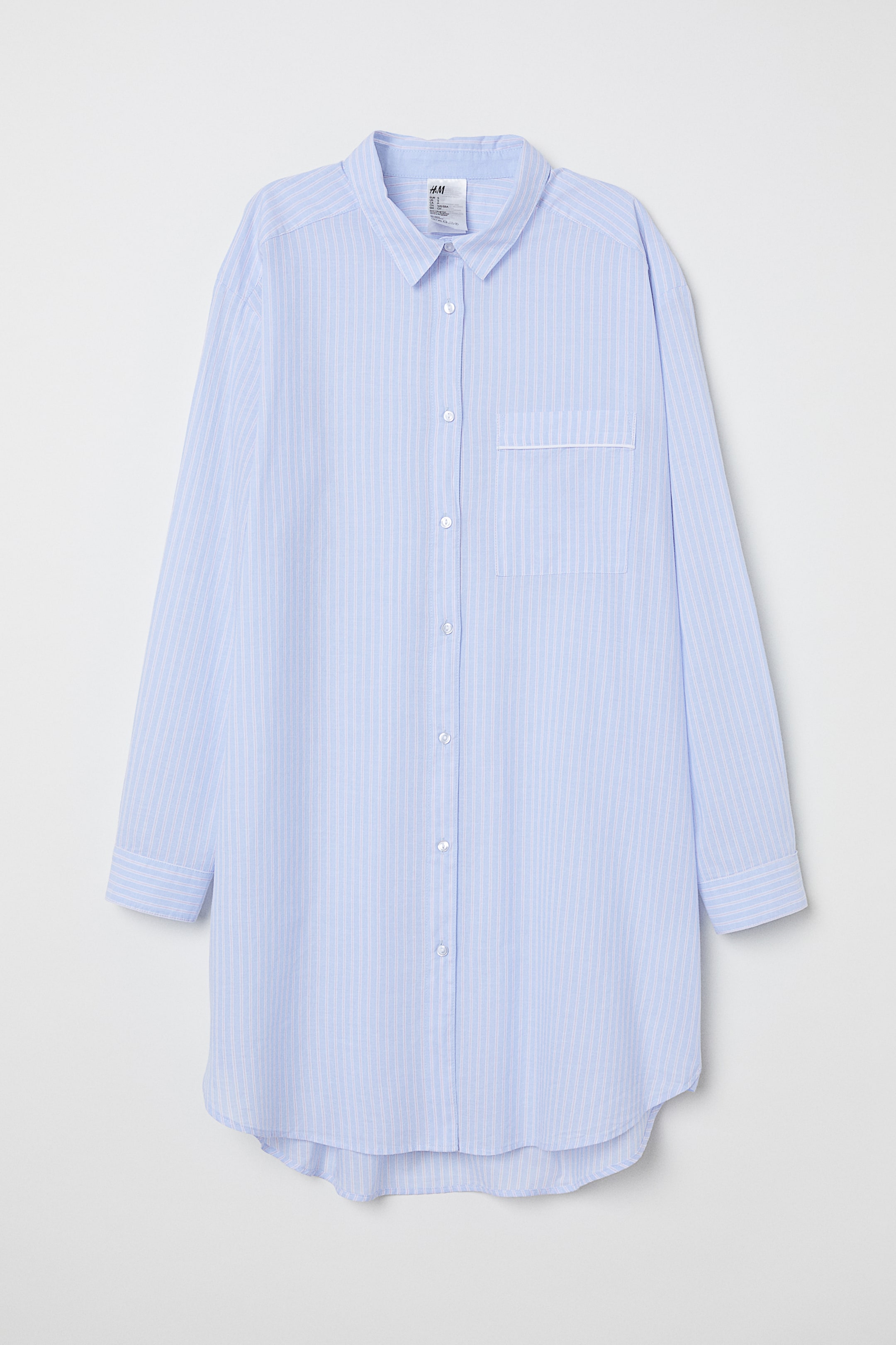 Cotton nightshirt - Long sleeve - Light blue/Striped - Ladies | H&M GB