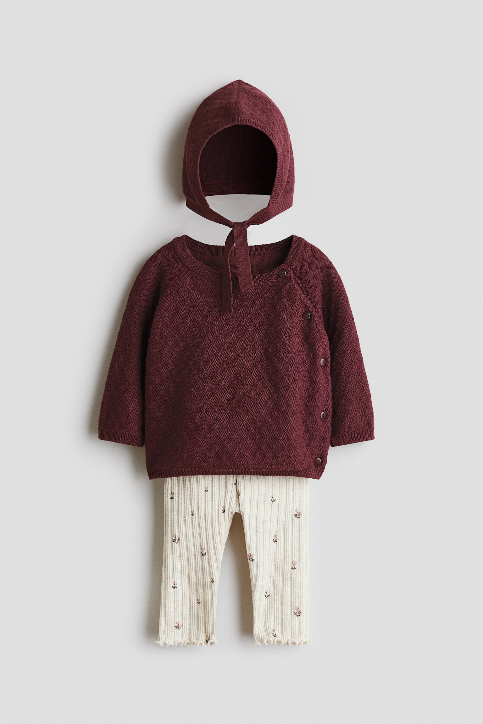 3-piece cotton set - Dark red/Floral/Navy blue/Striped