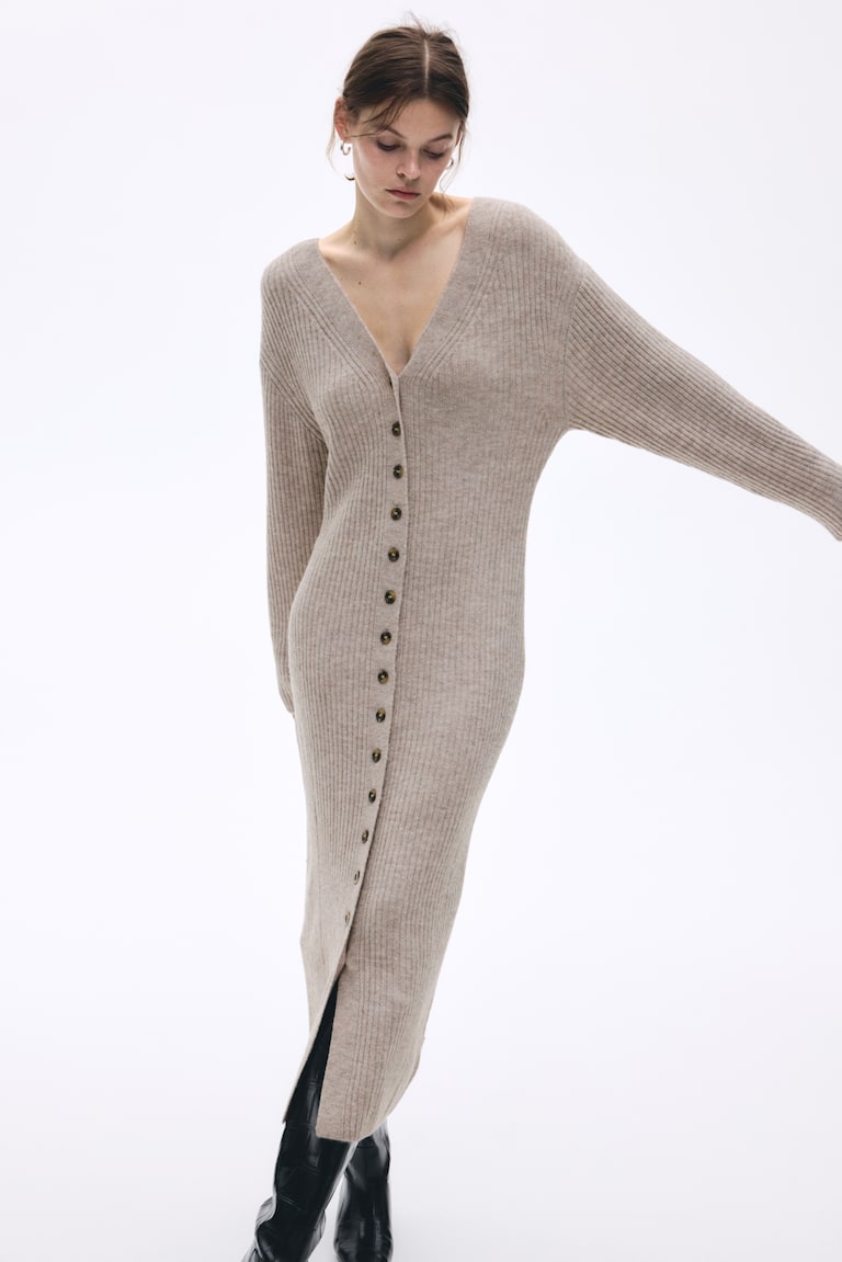 Rib-Knit Dress Light beige melange Ladies H&M US