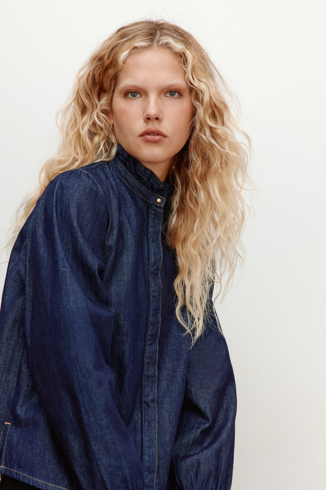 Ruffle-Trimmed Denim Blouse - image 3