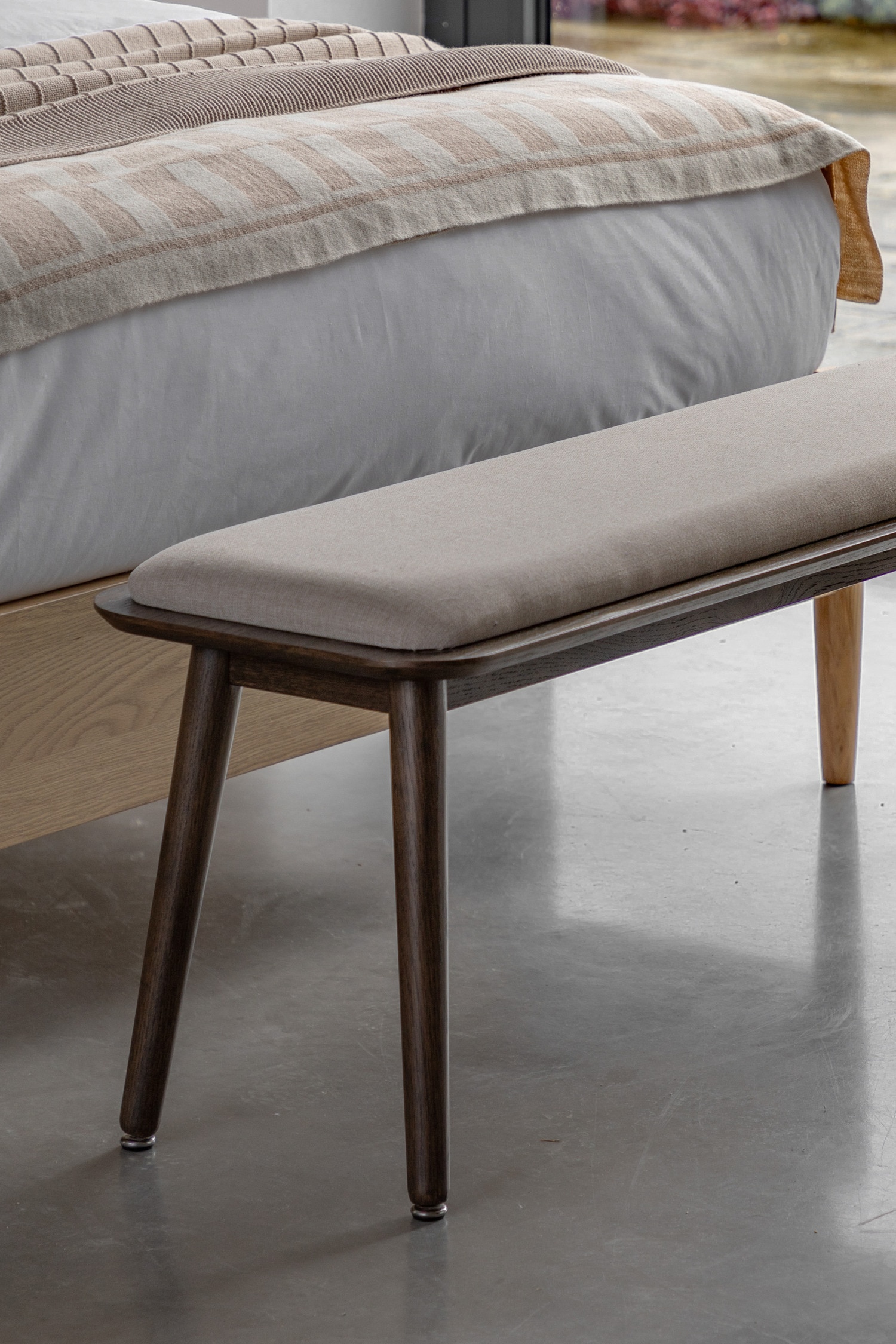 Upholstered Wooden Bench - Smoked