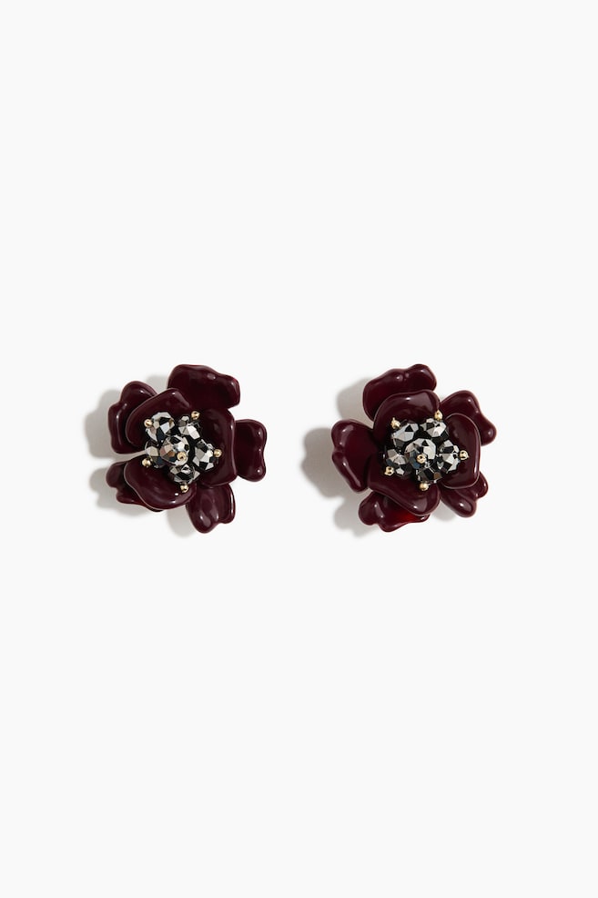 Flower-shaped earrings - Dark brown - 1