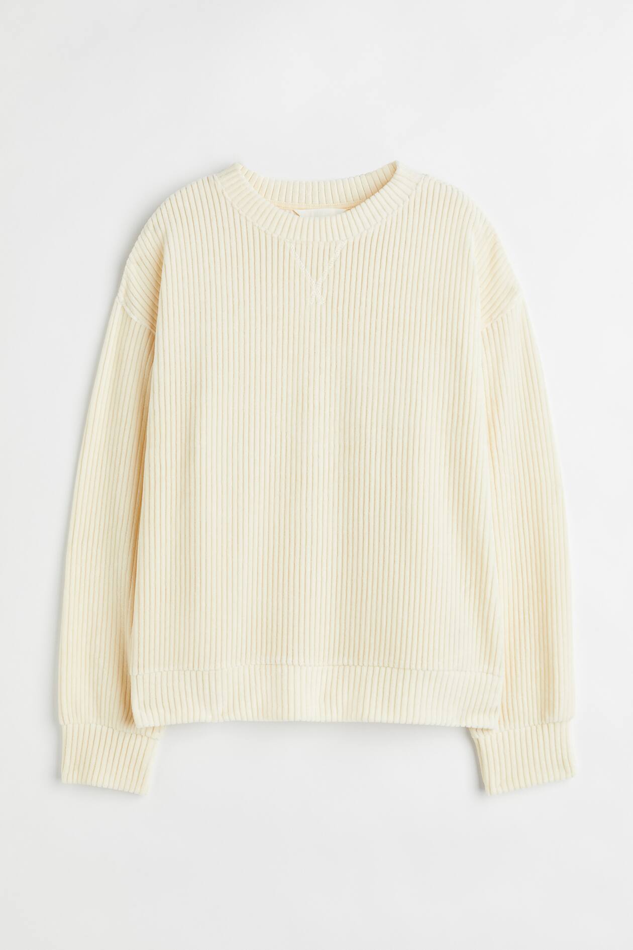 Ribbed Velour Top - Round Neck - Long sleeve - Cream - Ladies | H&M US