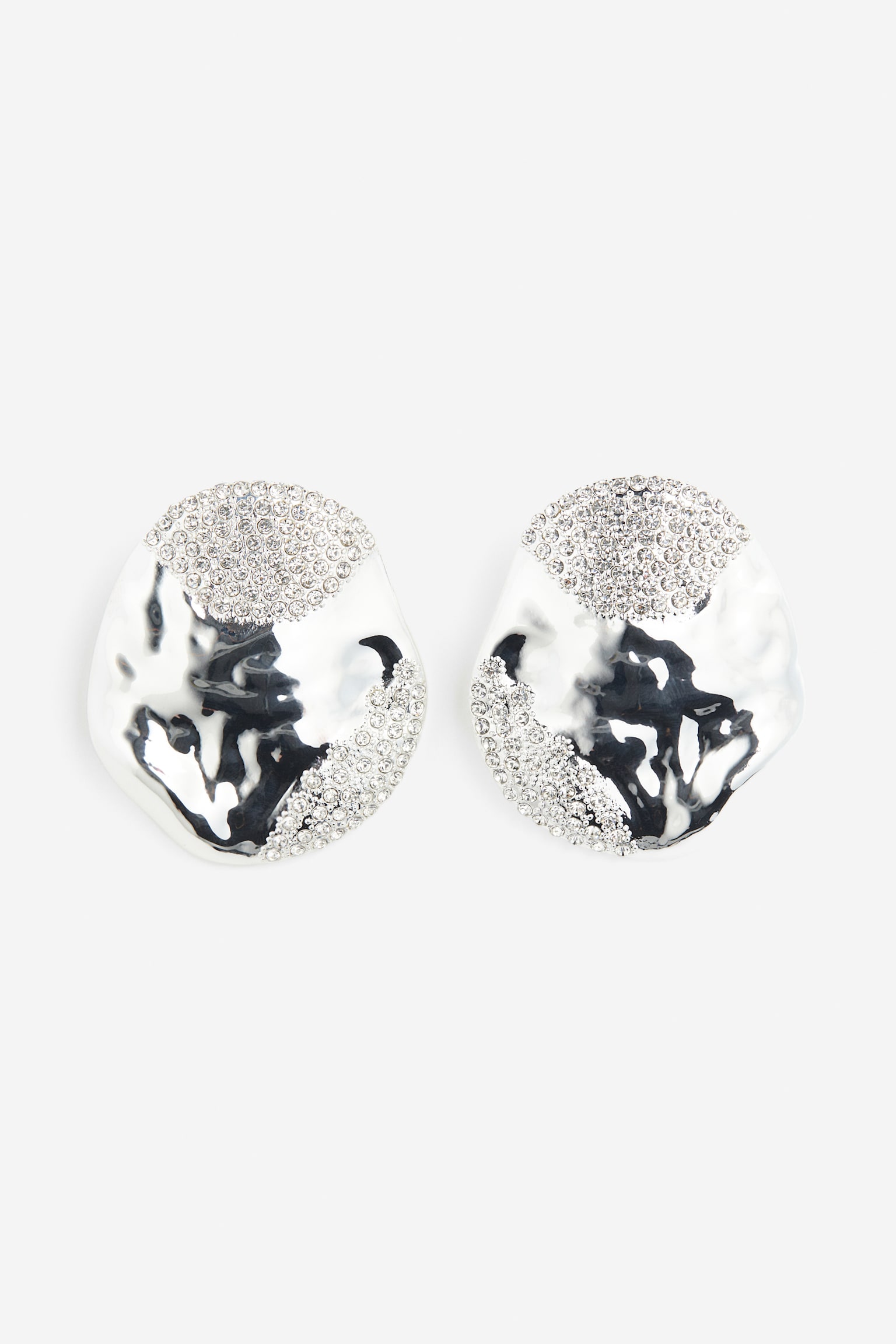 Rhinestone-embellished earrings - Silver-coloured - 1