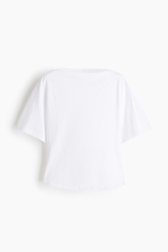 Boat-neck cotton top - White/Light pink - 1