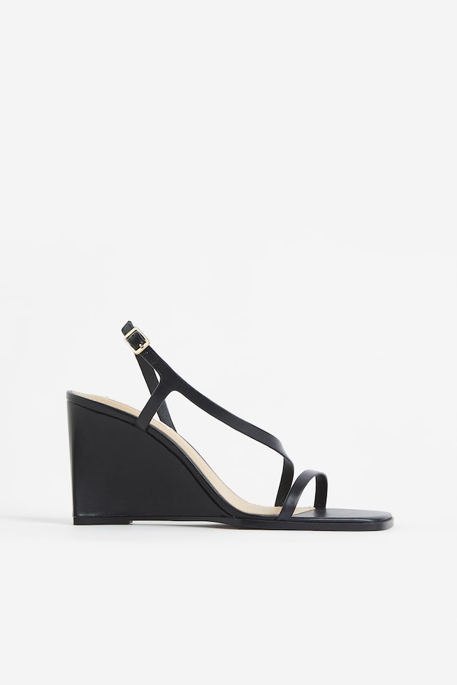 Wedge-heeled leather sandals - Black