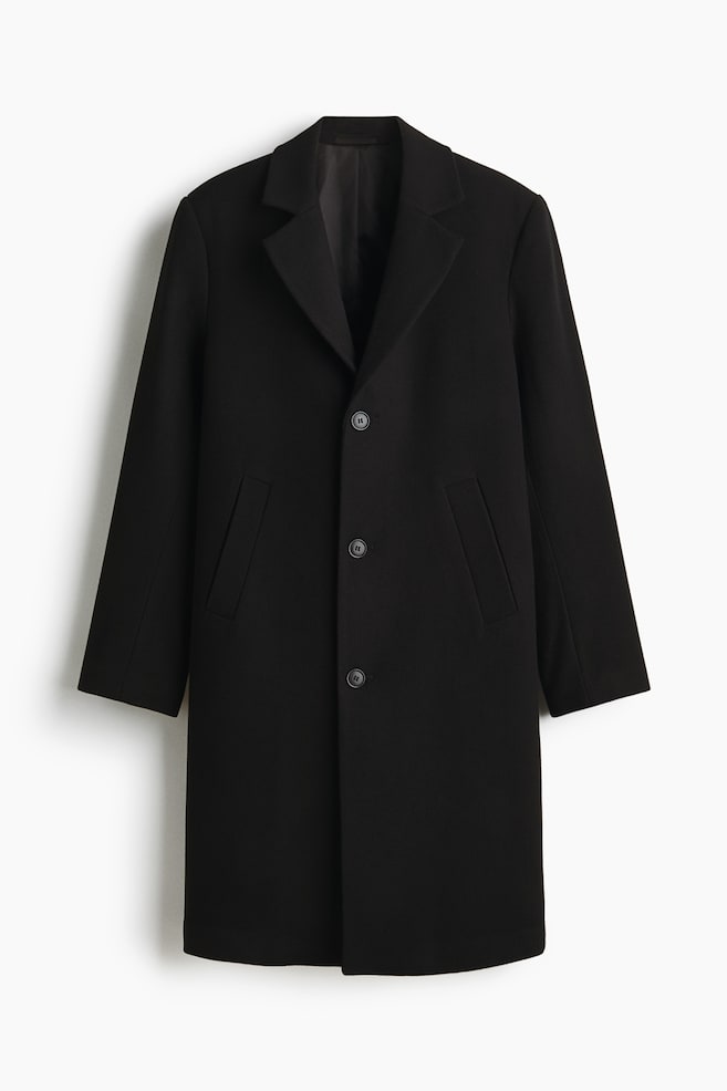 Single-Breasted Wool-Blend Coat - Black - 1