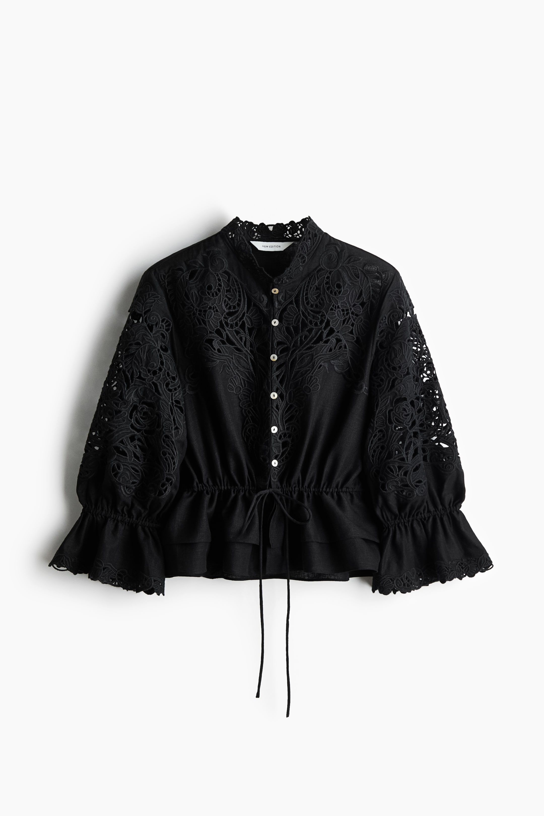 Linen-Blend Blouse with Eyelet Embroidery