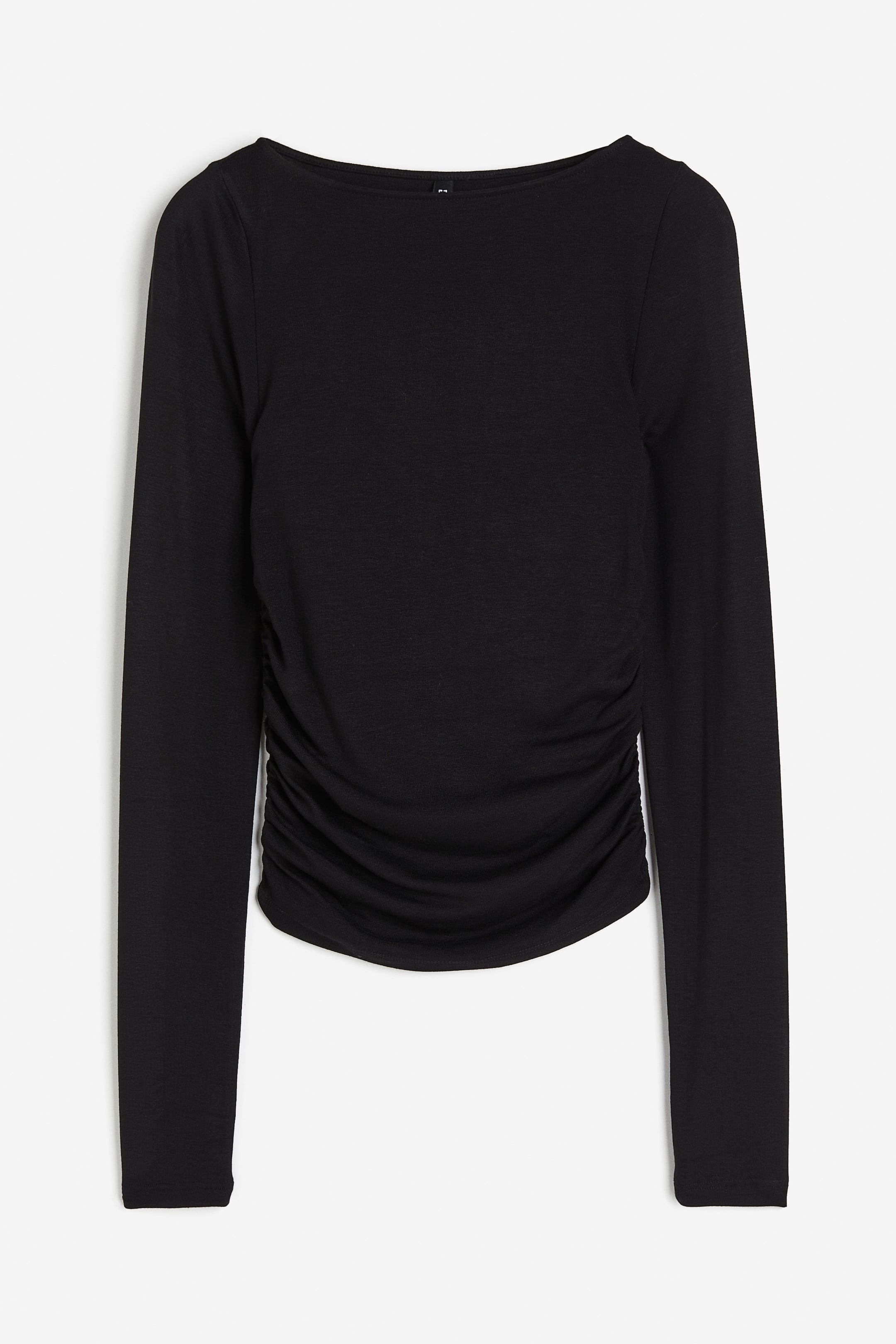 Gathered Jersey Top - Boat Neck - Extra-long sleeve - Black - Ladies ...