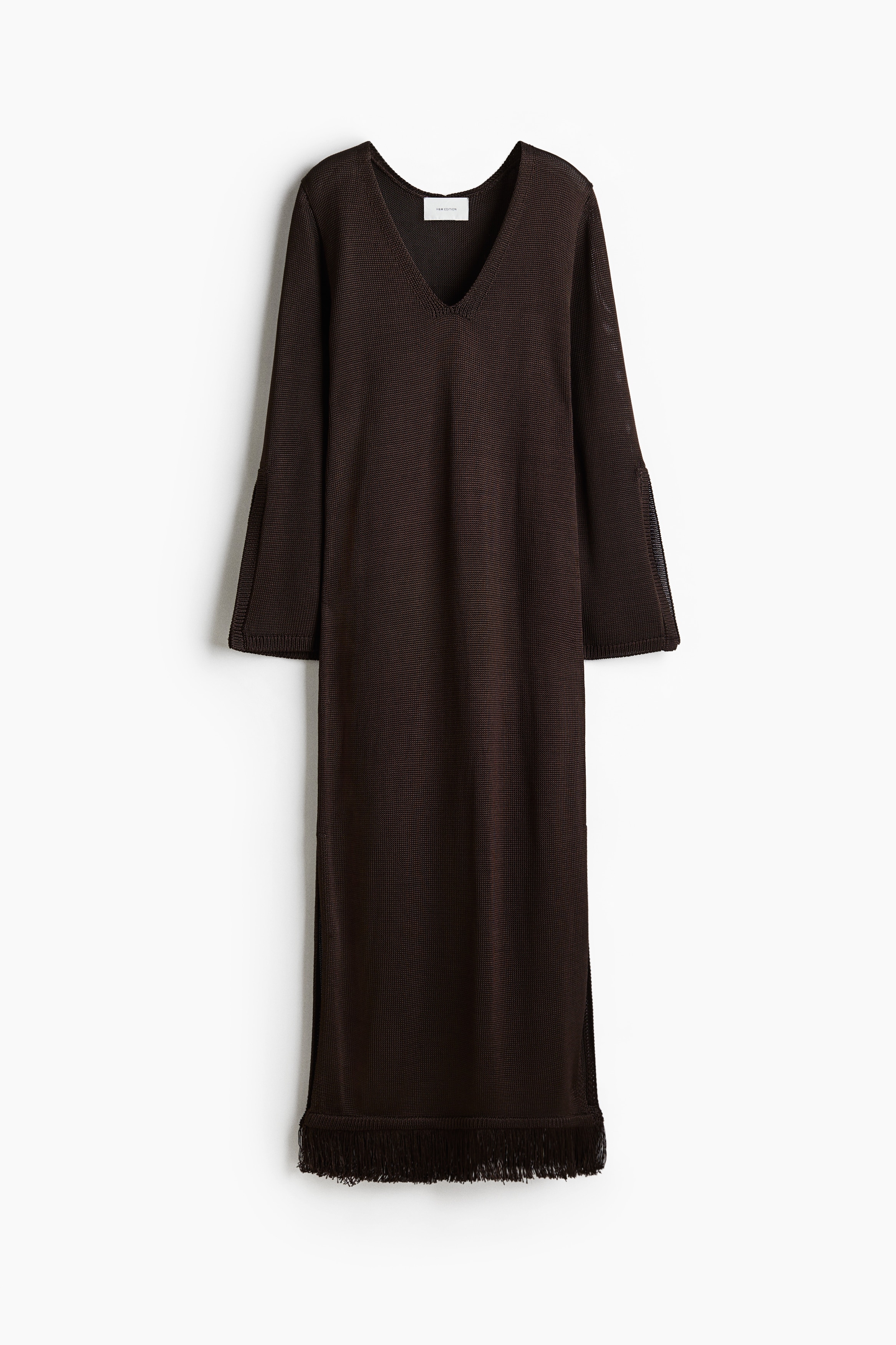 Fringe-trimmed kaftan dress - Dark brown