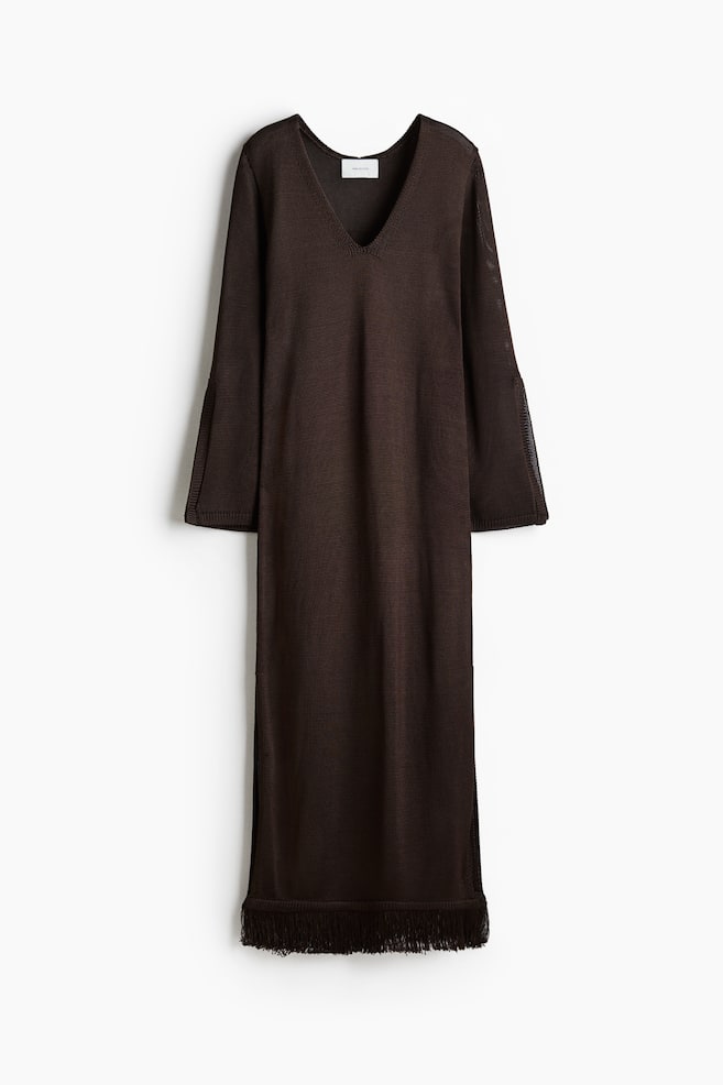 Vestido caftán con flecos - Marrón oscuro - 1