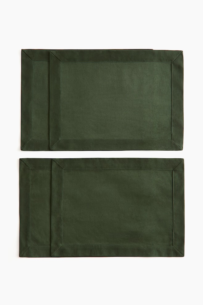 4-pack bordstablett i damast - Mörkgrön/Ljus gråbeige/Vit/Dimgul - 1