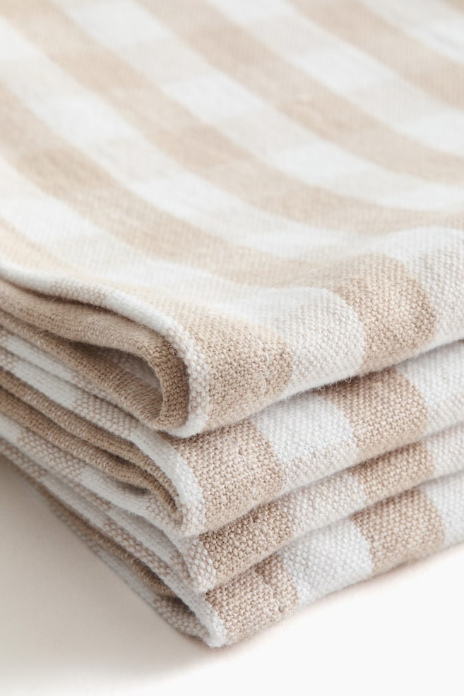 4-Pack Cotton Napkins - Beige/gingham/Green/gingham/Terracotta/striped/Dark brown/gingham/Beige/striped/Dark brown/striped/Terracotta/gingham - 5