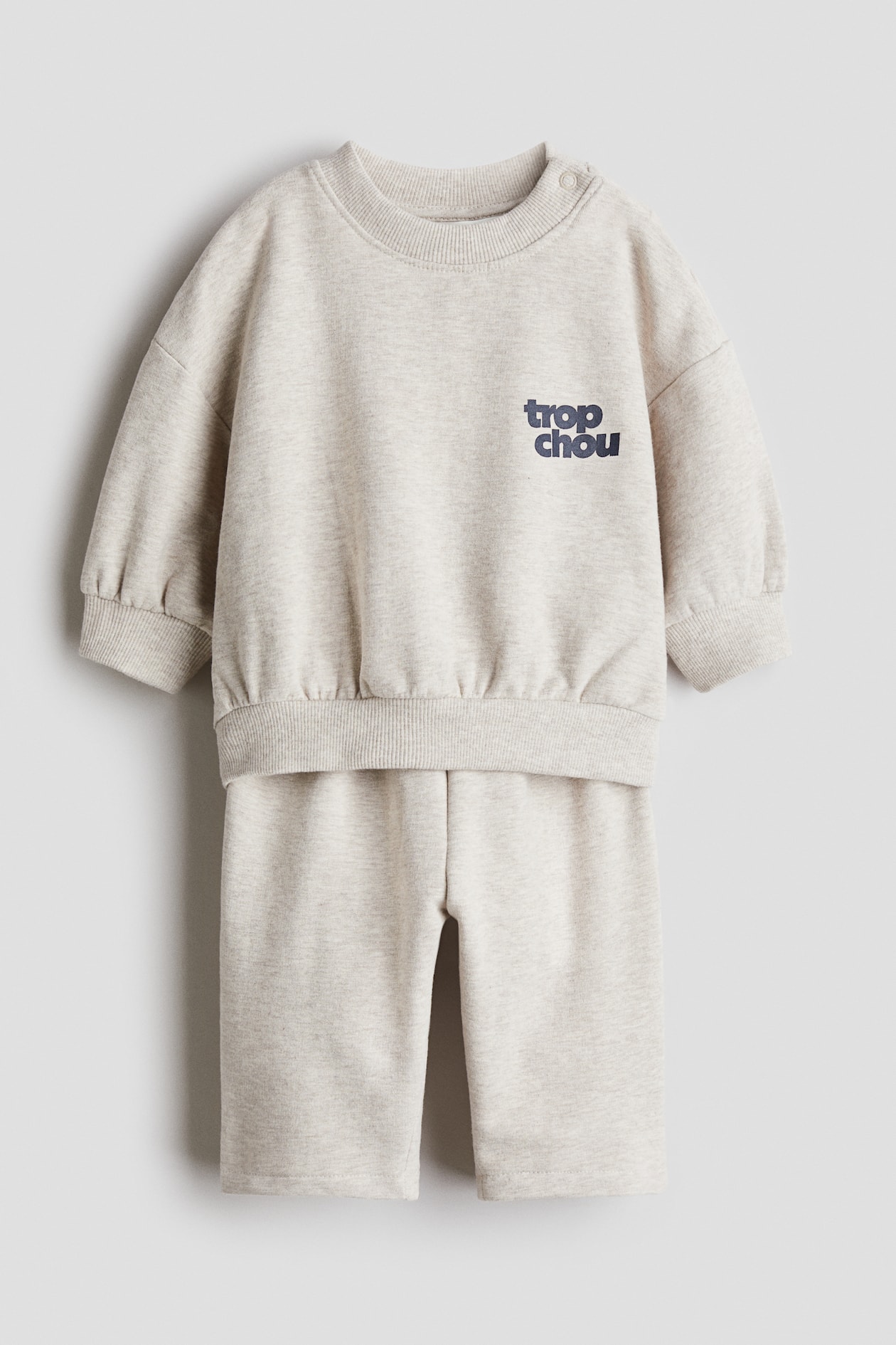 Ensemble 2 pièces en molleton de coton - Beige chiné/Trop Chou - ENFANT | H&M FR