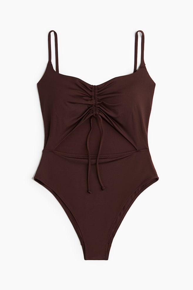 Padded-cup cut-out swimsuit - Dark brown - 1