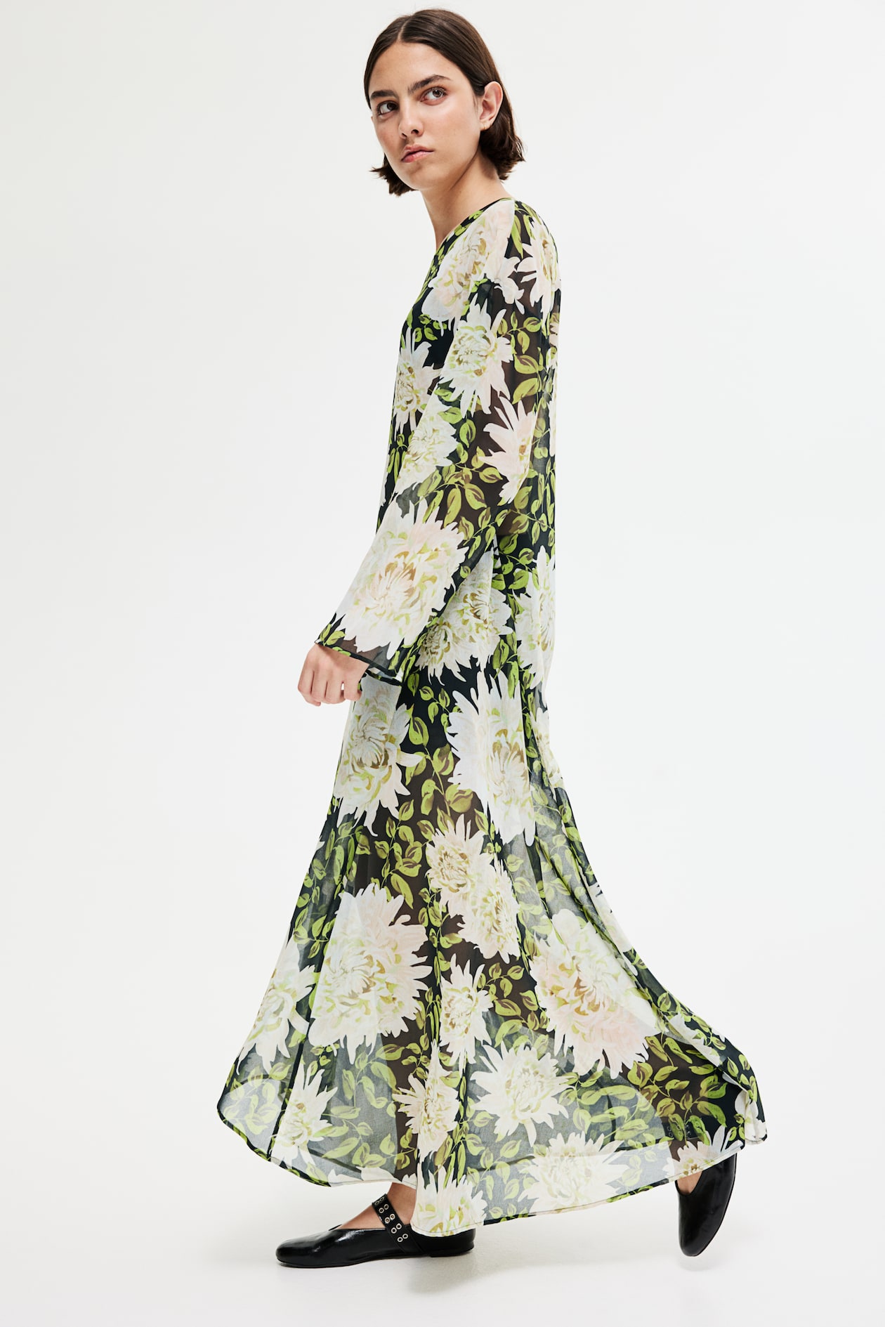 Transparante maxi-jurk Groen/bloemen DAMES H&M NL