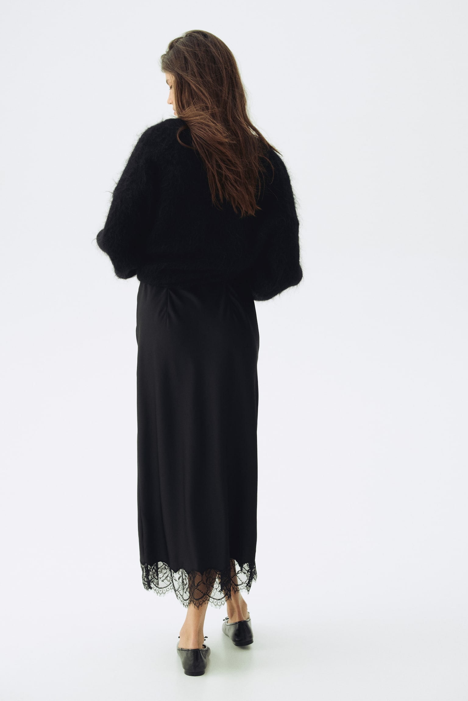 MAMA Lace-trimmed satin skirt - Čierna - 3