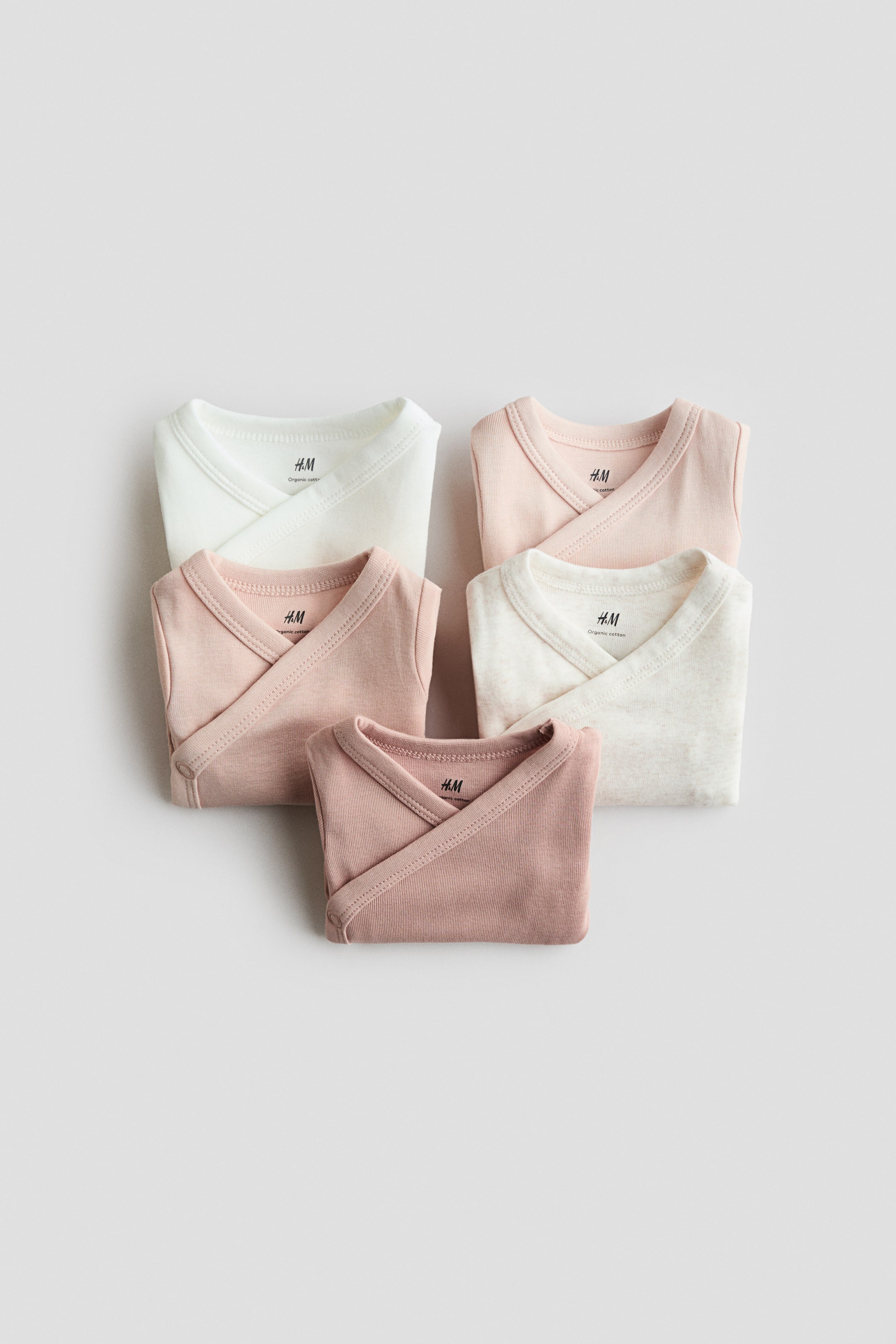 Ver imagem maior: Pack de 5 bodies em algodão - Rosa pó claro/Rosa pó - CRIANÇA | H&M PT 2