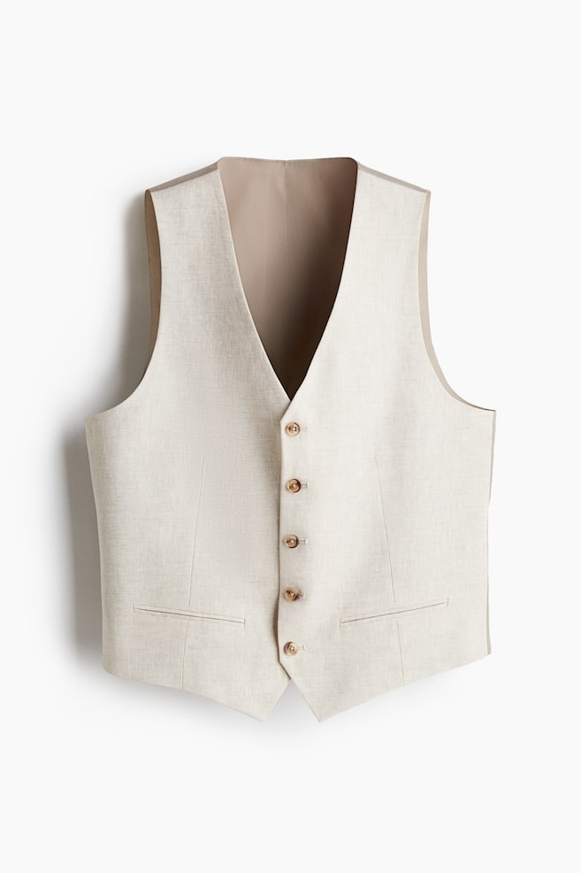 Kostymväst i linne Slim Fit - Ljusbeige/Svart/Marinblå - 1