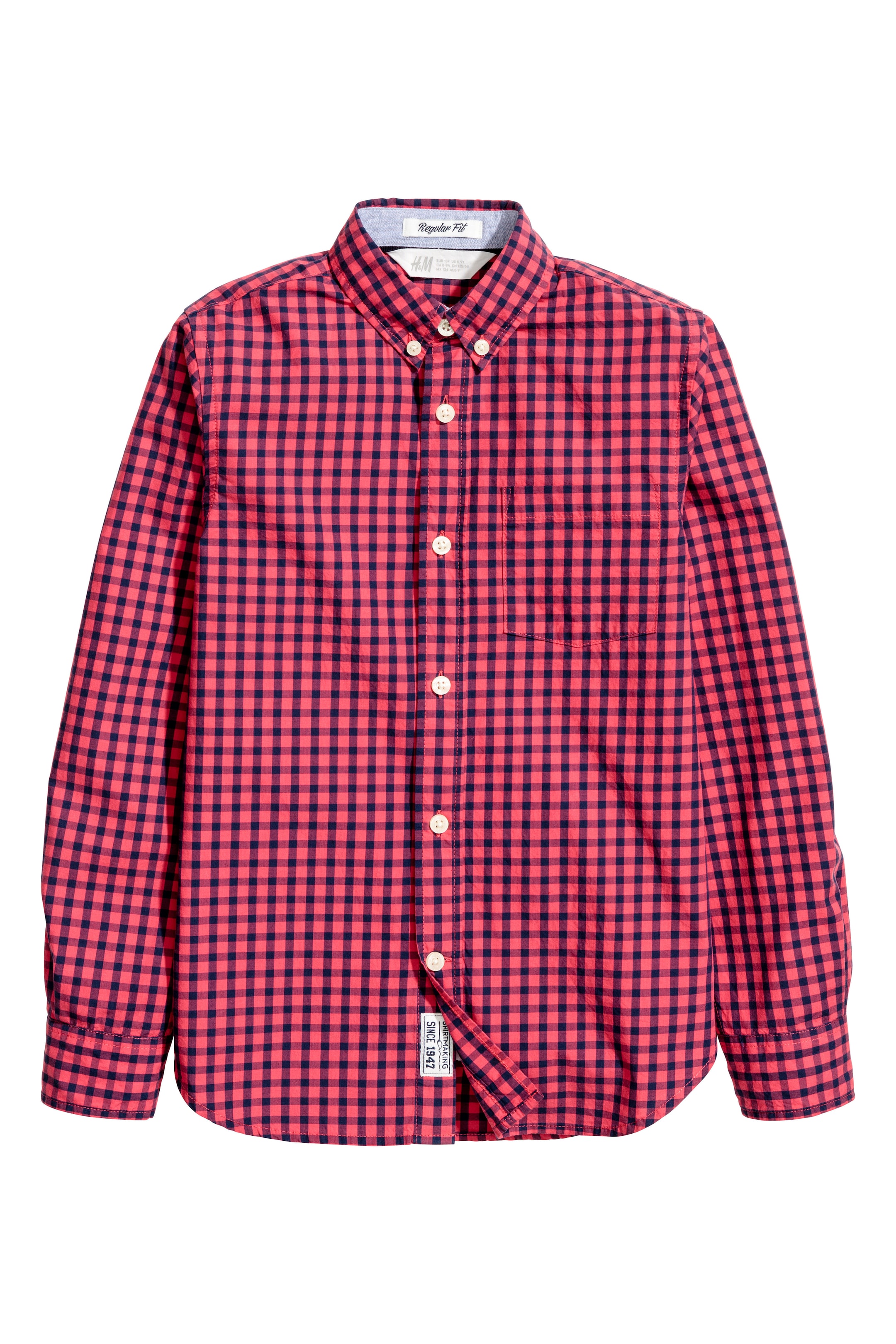 View larger image: Cotton shirt - Coral red/Checked - Kids | H&M GB 1