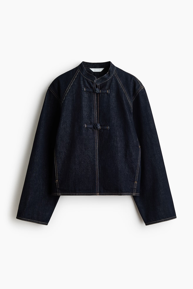 Knot-Button Denim Jacket - Dark denim blue - 1
